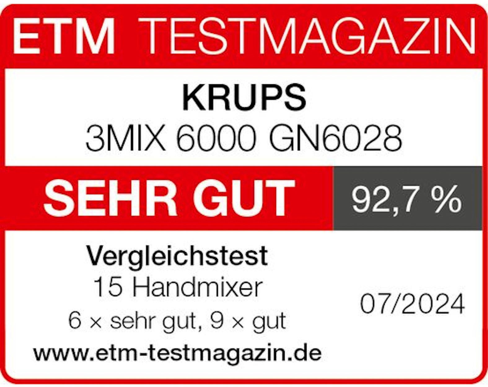 Krups Handmixer GN6028 3MIX 6000, Soft-Touch-Griff, langes Kabel, 600 W