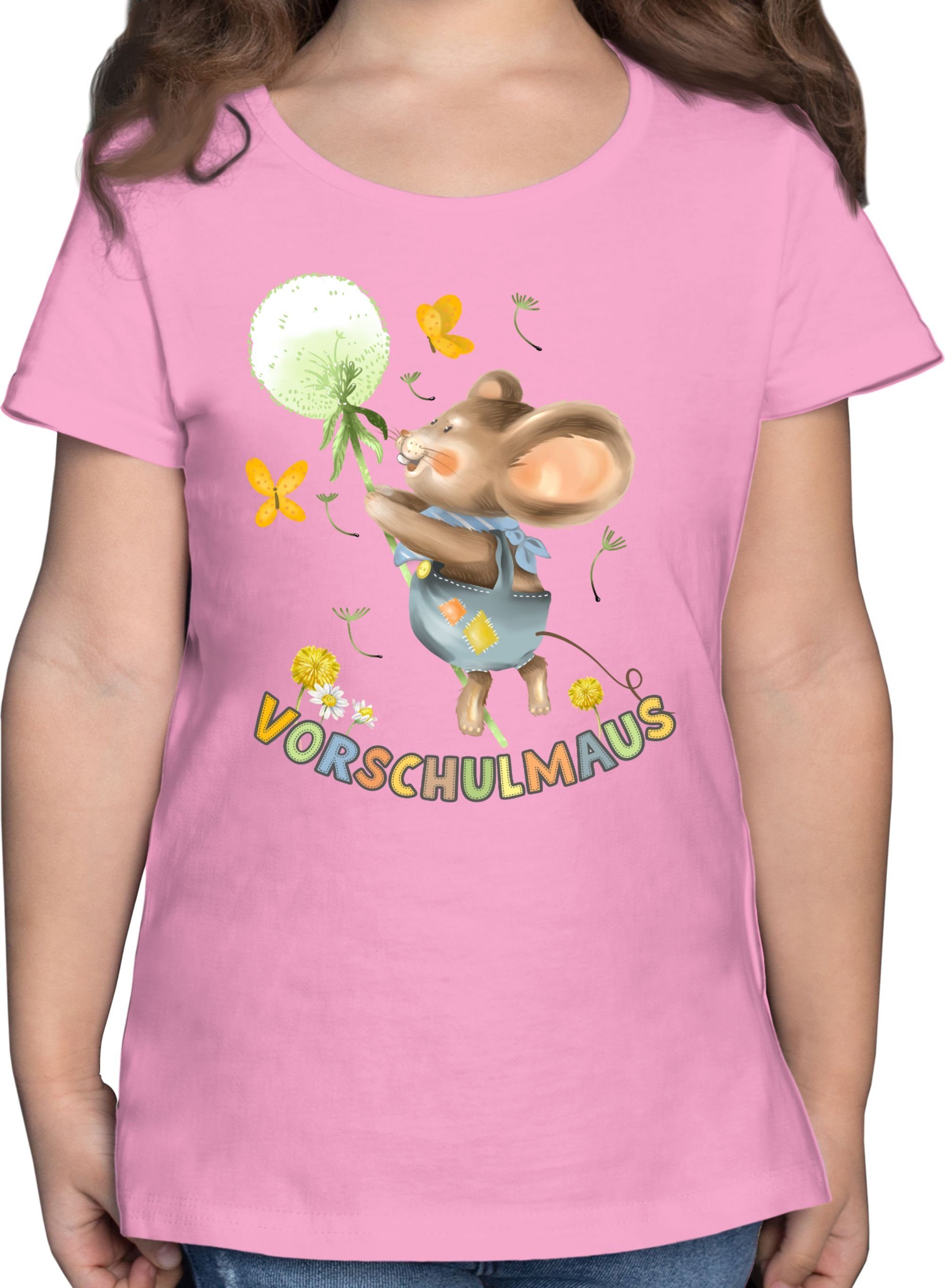 Shirtracer T-Shirt Vorschulmaus - Maus mit Pusteblume Einschulung Mädchen 2 Rosa | T-Shirts