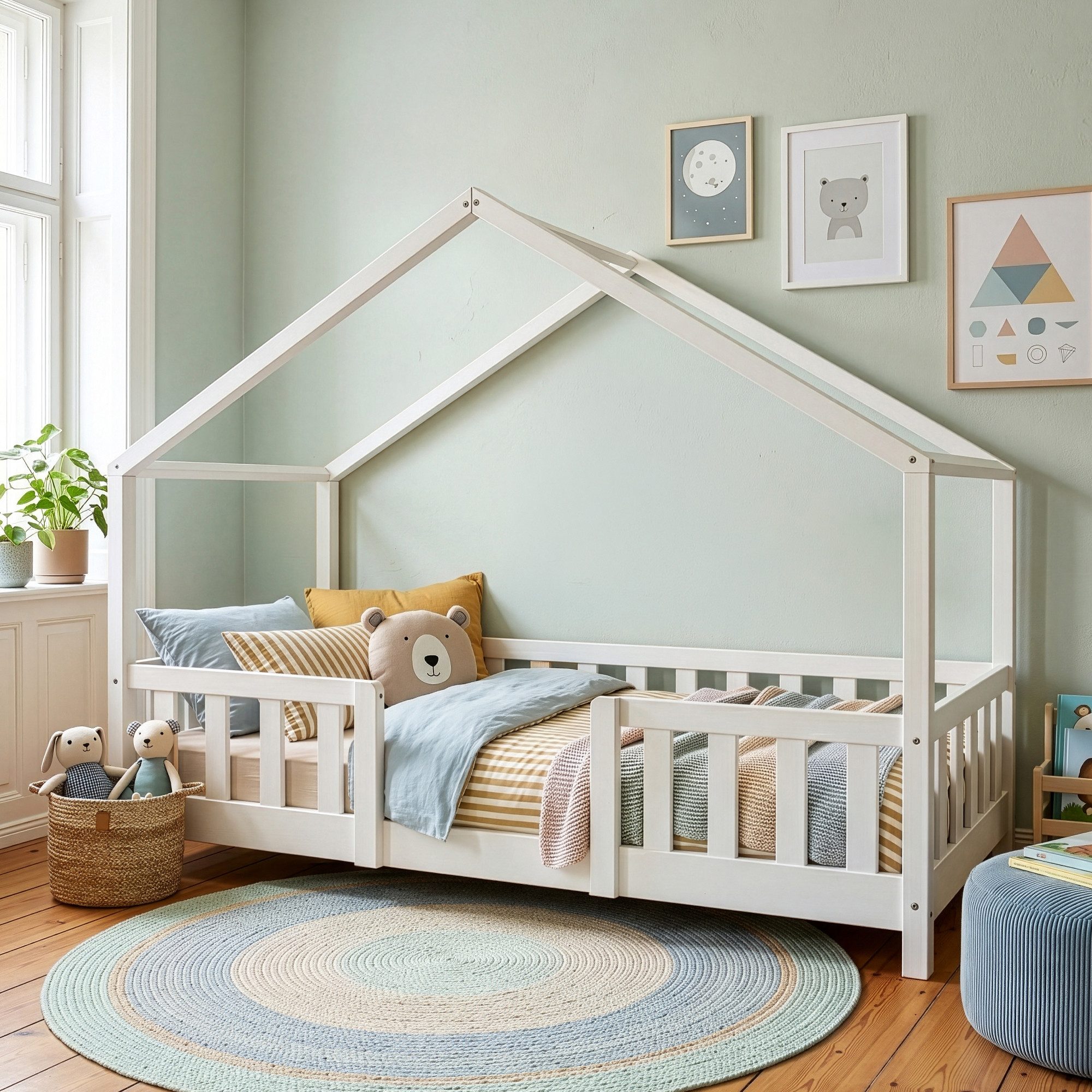 en.casa Kinderbett, »Treviolo« Haus-Optik Montessori 80x160 cm Weiß