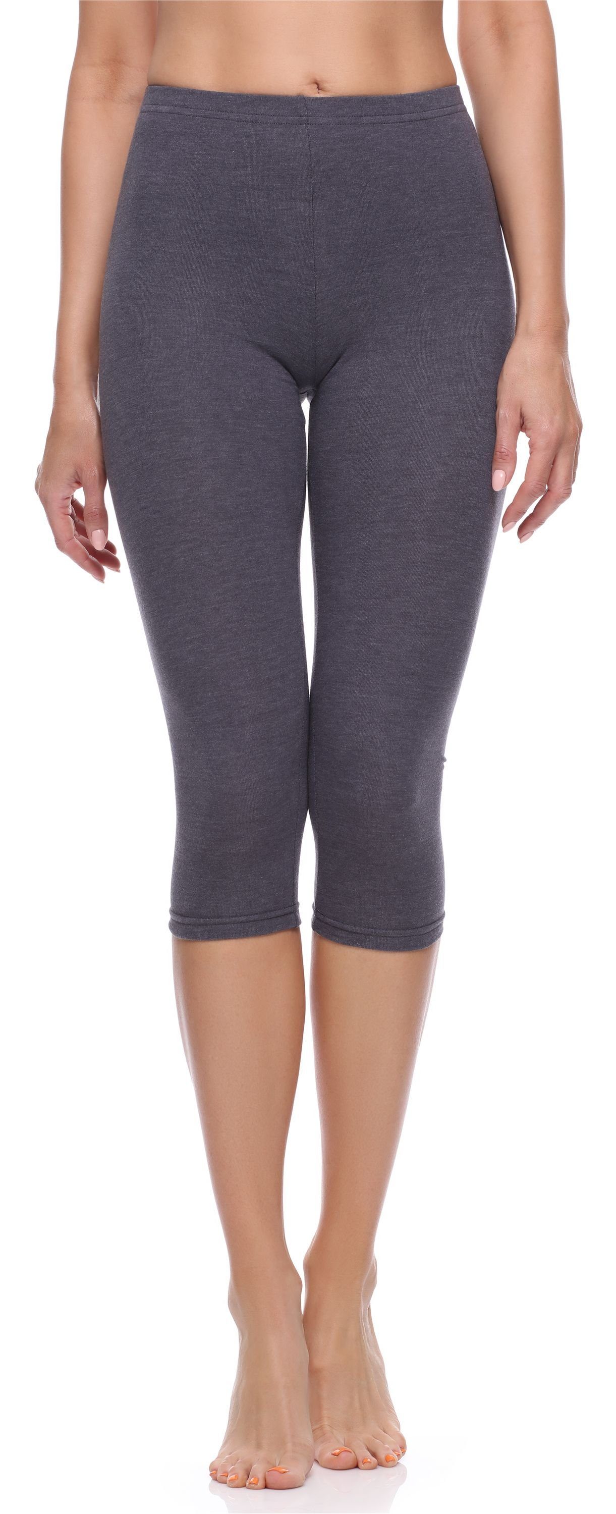 Merry Style Leggings Damen 3/4 Capri Leggings aus Baumwolle MS10-199 (1-tlg) elastischer Bund Dunkelmelange