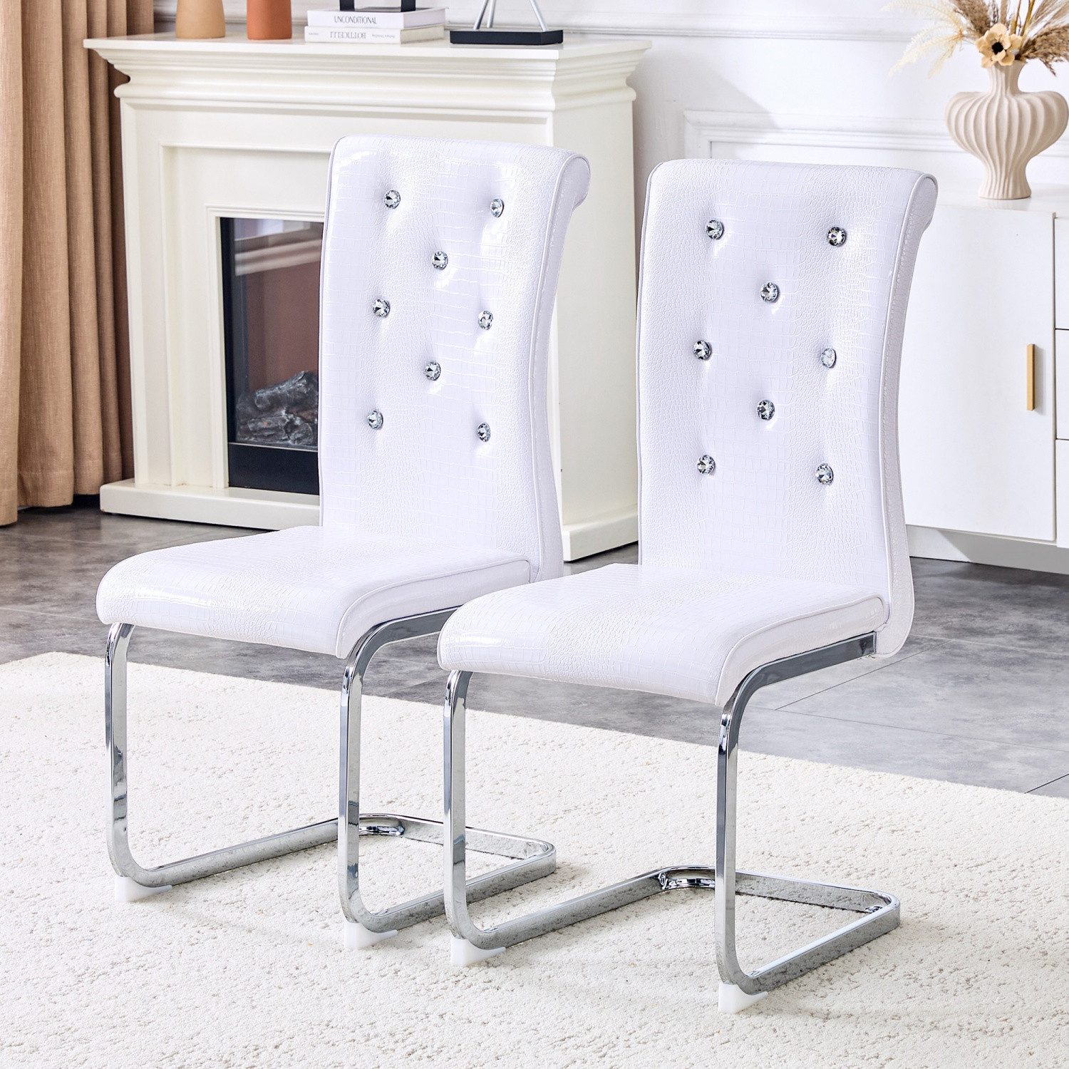 ANYSUN Esszimmerstuhl 2er Set Esszimmer Stühle,Küchenstuhl,Schwingstuhl (Polsterte Essstühle, mit Kristallschnalle Design und galvanisierte Metallbeine, 2 St), Hoher Rückenlehne,Moderner Küchenstuhl,für Wohnzimmer Konferenzraum