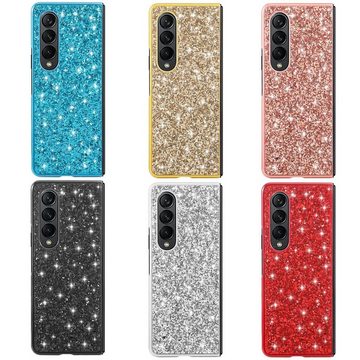 Wigento Handyhülle Für Samsung Galaxy Z Fold4 5G Glitzer Diamant Design Kunststoff TPU Cover Handy Tasche Hülle Etuis Rot