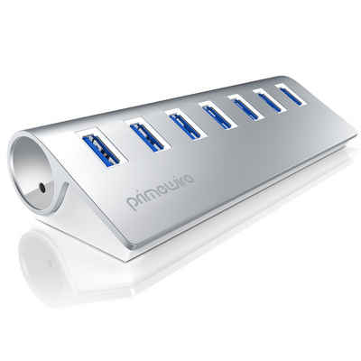 Primewire USB-Adapter, USB 3.0 Super Speed 7-Port Hub inkl. Netzteil gebürstetes Aluminium-Gehäuse