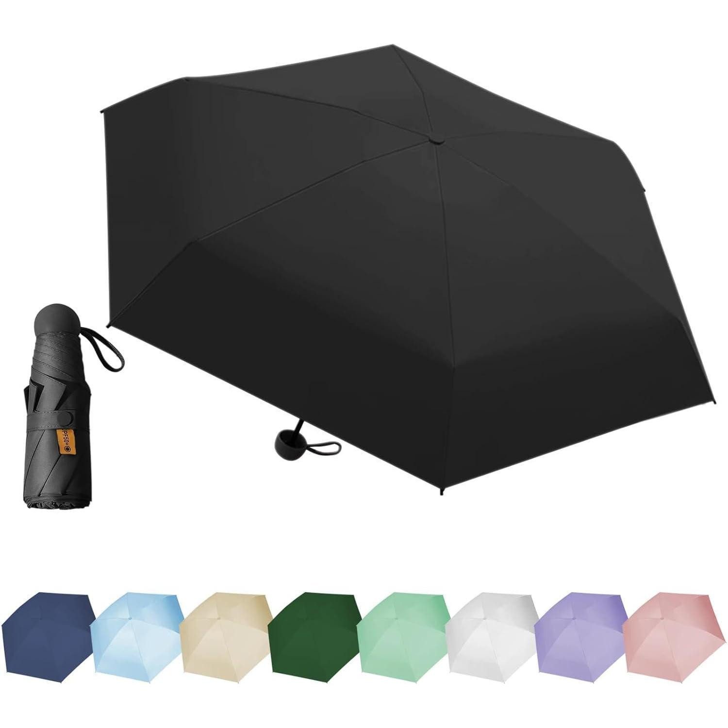 LuxusKollektion Taschenregenschirm Regenschirm Mini Sechs Knochen UV Schutz Sonnenschutz tiefschwarz