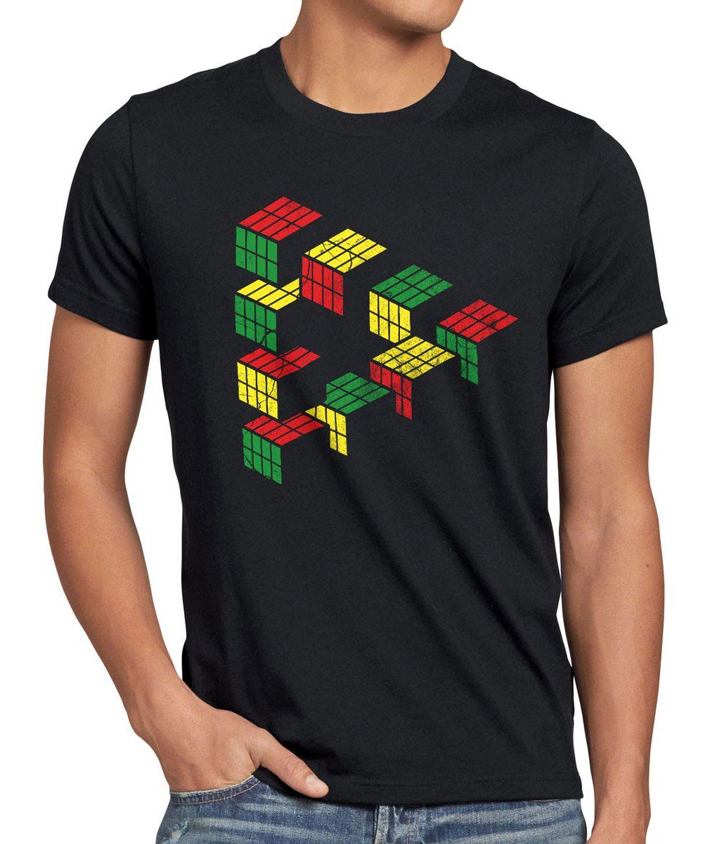 style3 Print-Shirt Herren T-Shirt Cube Big Bang Sheldon Escher Cooper Penrose Dreieck Würfel Theory schwarz