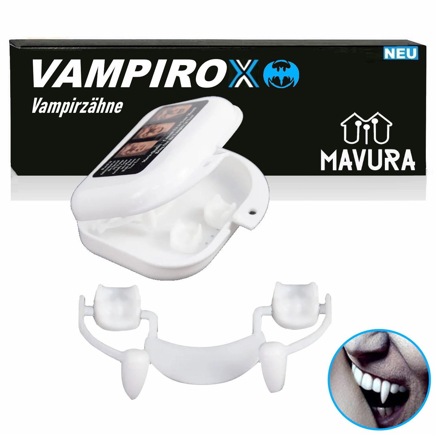 MAVURA Vampir-Kostüm VAMPIROX Einziehbare Vampirzähne Halloweenzähne Halloween Zahnersatz, automatische ausfahrbare Zähne Zombie Cosplay