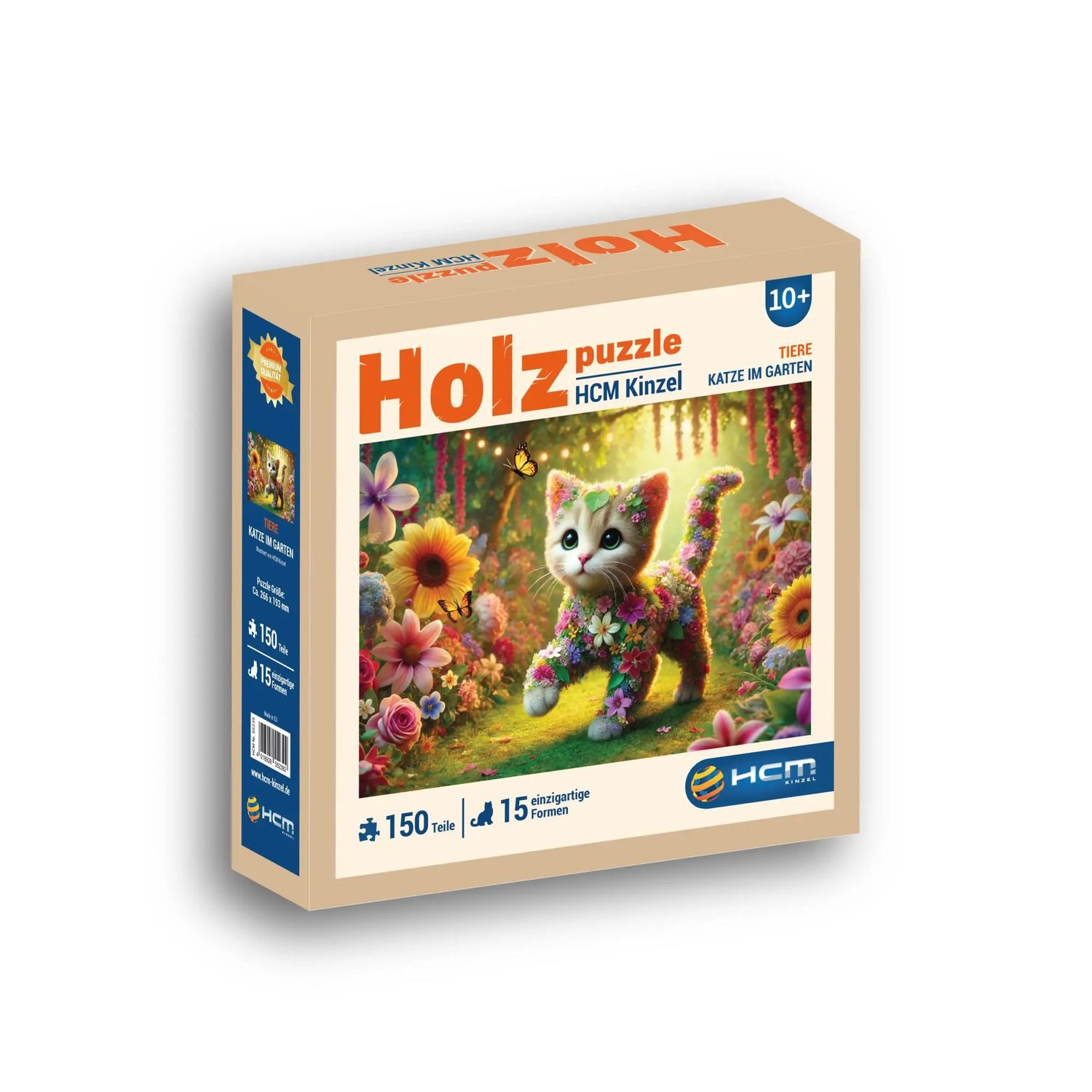 HCM KINZEL Puzzle Holzpuzzle - Katze im Garten 150 Teile, 150 Puzzleteile