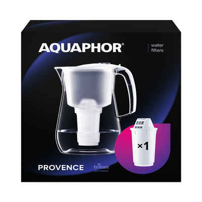 AQUAPHOR Wasserfilter Provence A5 weiß - Premium-Wasserfilter in Glasoptik, Zubehör für Filterkartuschen AQUAPHOR A5, A5H hartes Wasser & A5 Magnesium, Reduziert Kalk, Chlor & weiteren Stoffen. BPA frei