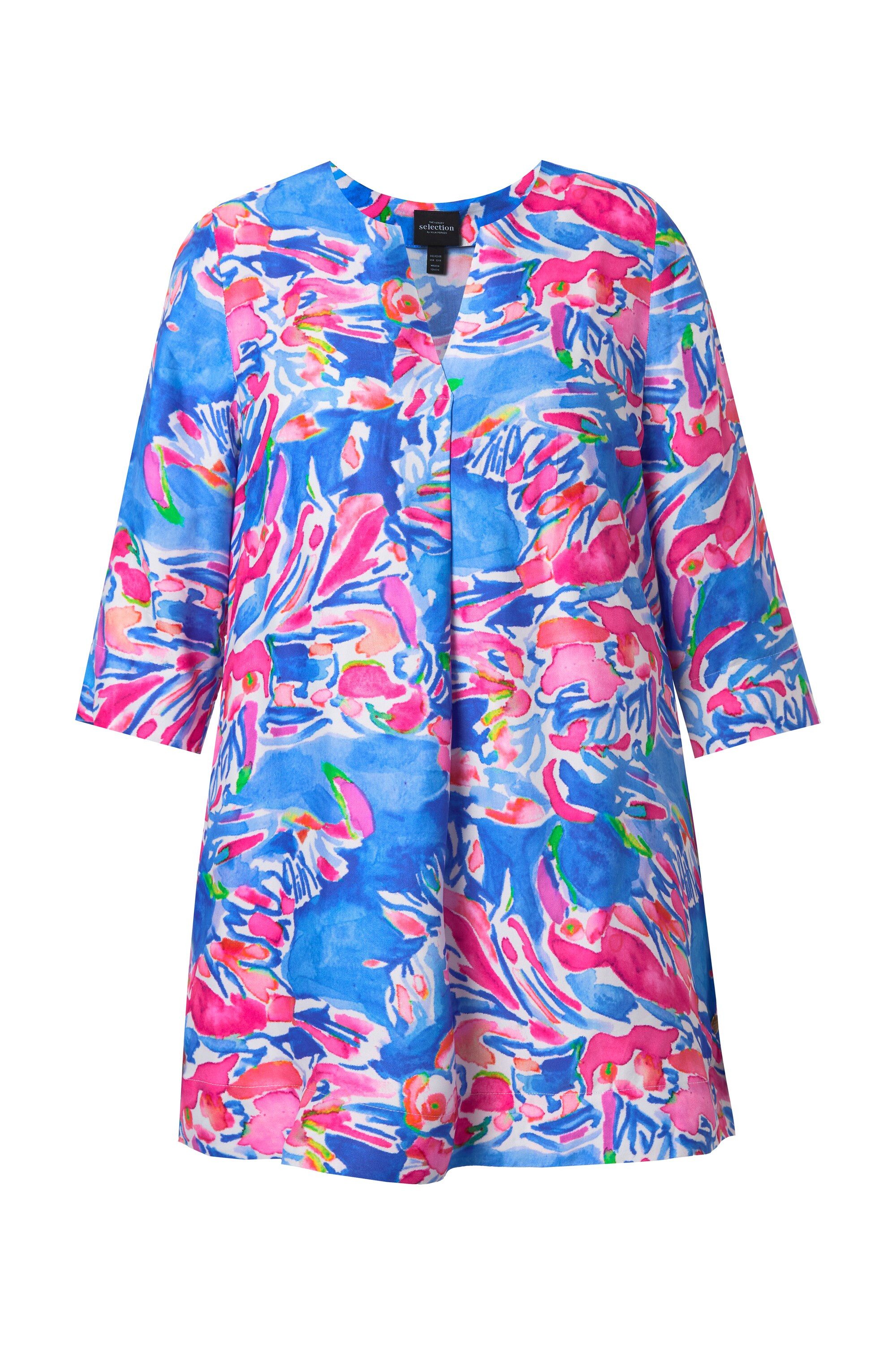 Ulla Popken Tunika Bluse A-Linie Tunika-Ausschnitt 3/4-Arm günstig online kaufen