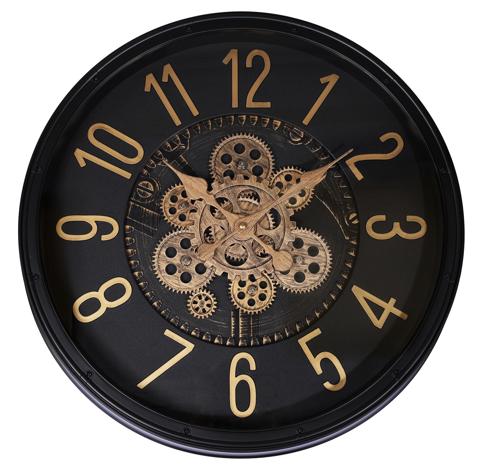 Hermann Jäckle Wanduhr Skelett 3099E 50,5 cm Industrial schwarz gold bewegliche Zahnräder