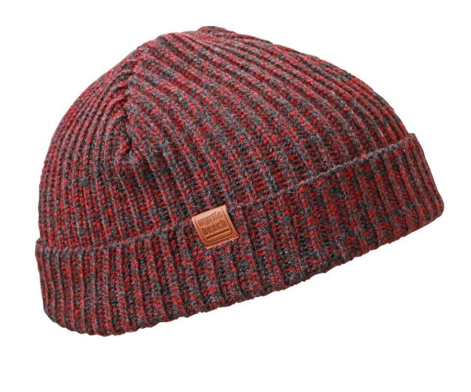 Beanie Strickmütze Fischerman Melange Fischermütze Seemannsmütze Rot/Schwarz Dunkel Beanie Beach Myrtle