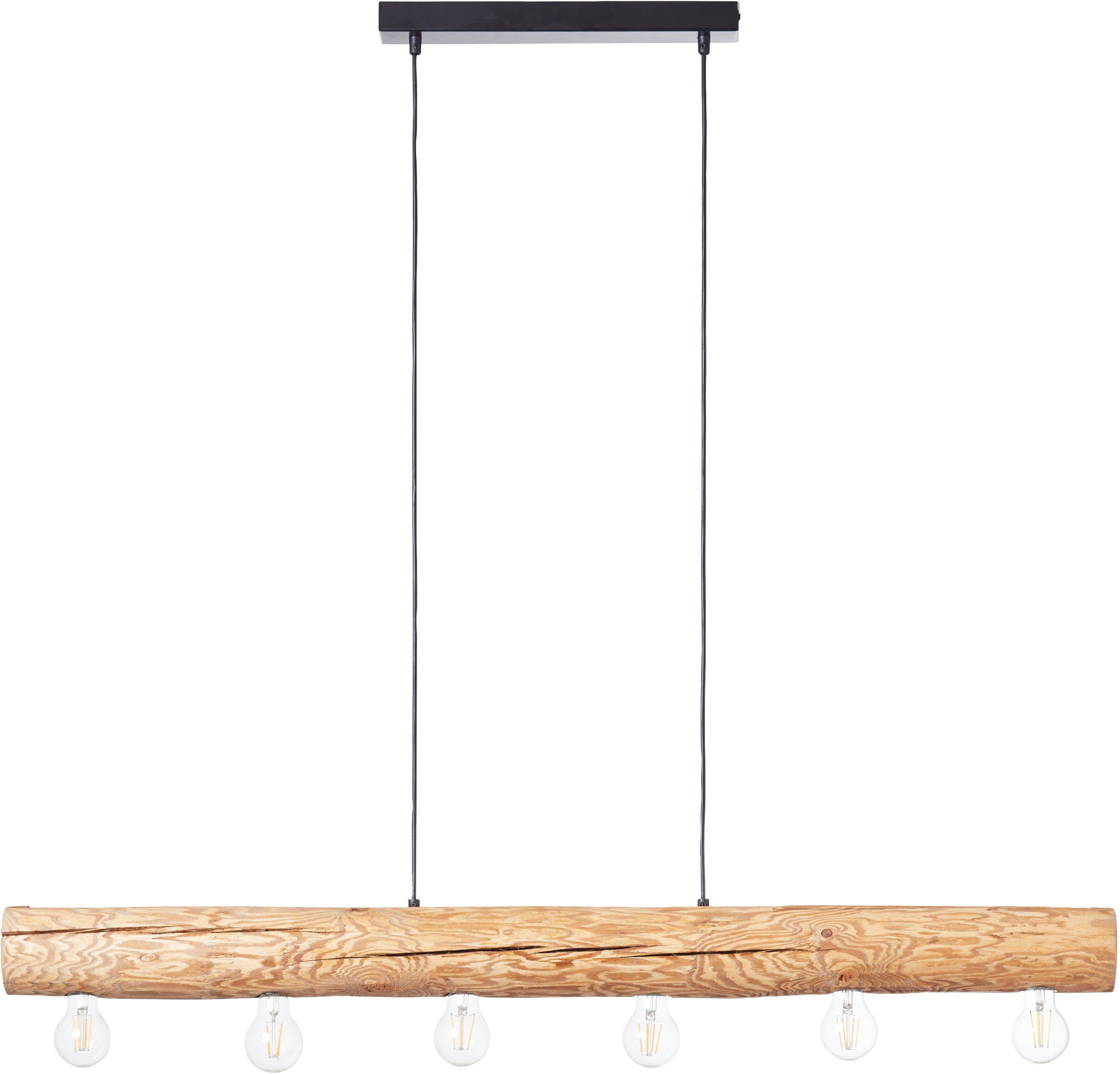 kürzbar, Höhe, gebeizt 105cm 115cm Brilliant Holz/Metall, Breite, E27, kiefer Pendelleuchte 6x Trabo, Leuchtmittel, ohne