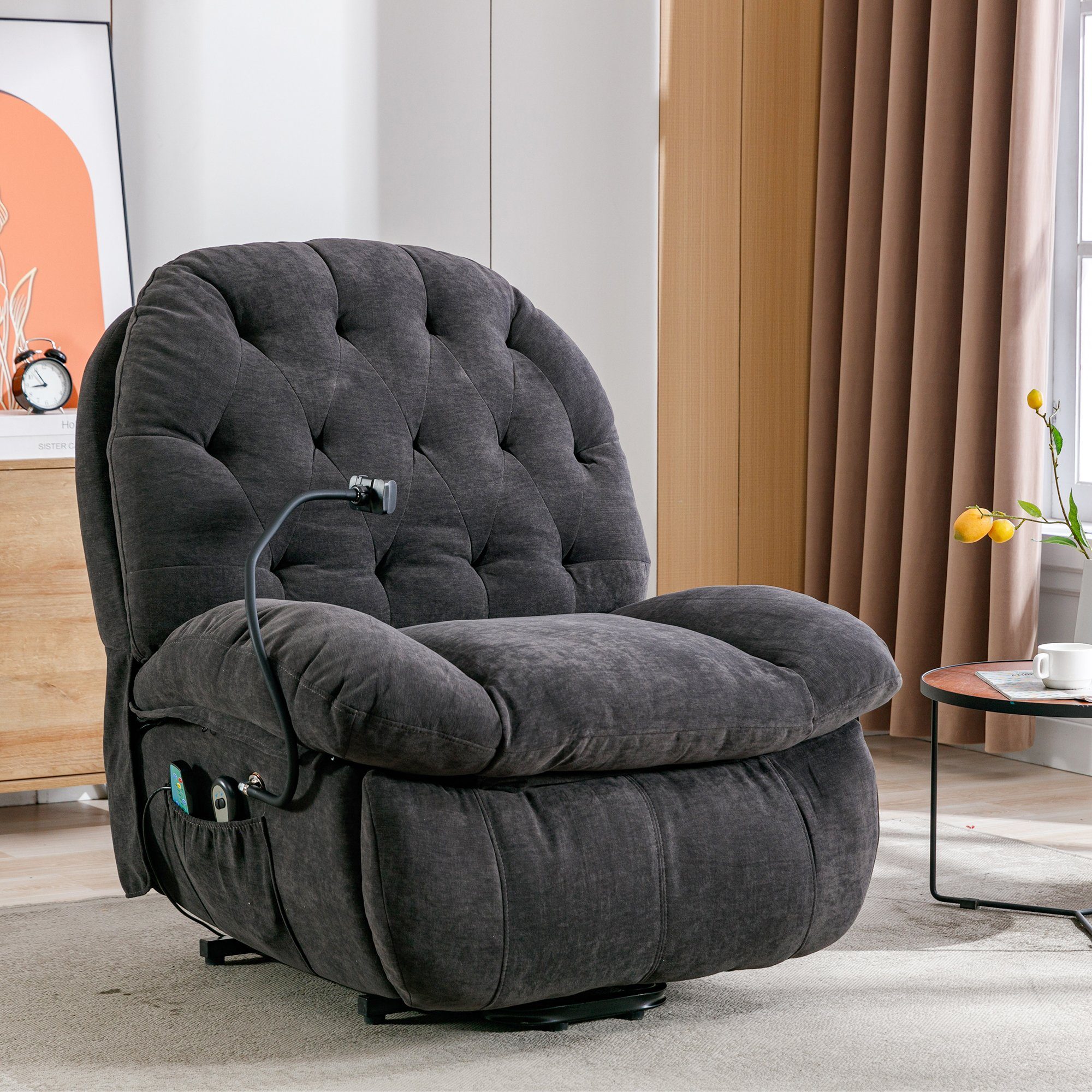 Sweiko TV-Sessel, Sessel mit Seitentaschen und Handyhalterung, Massage- und  Heizfunktion