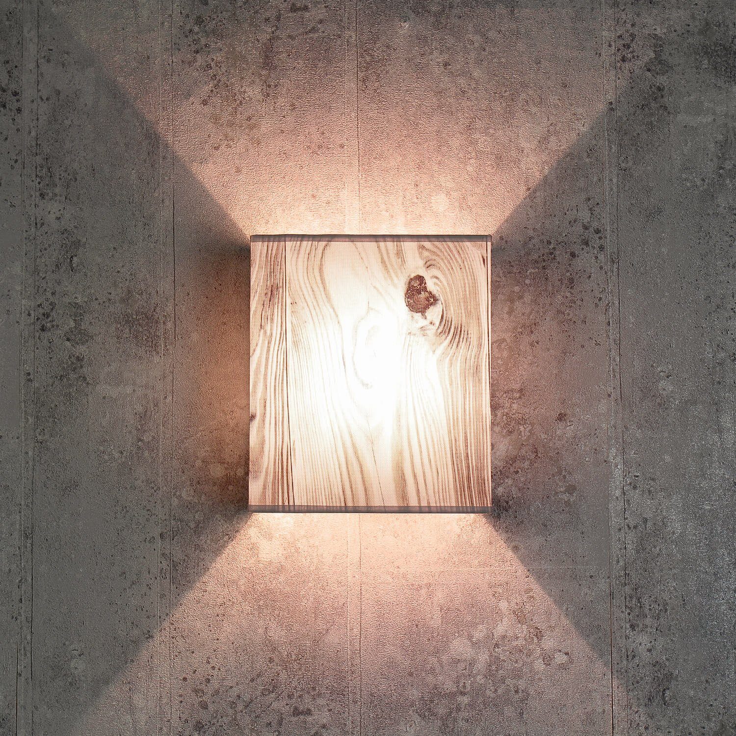 Wohnzimmer Loft Lampe Stoffschirm Wandlampe eckig Holz ALICE, Wandleuchte Moderne Licht-Erlebnisse Leuchtmittel, ohne