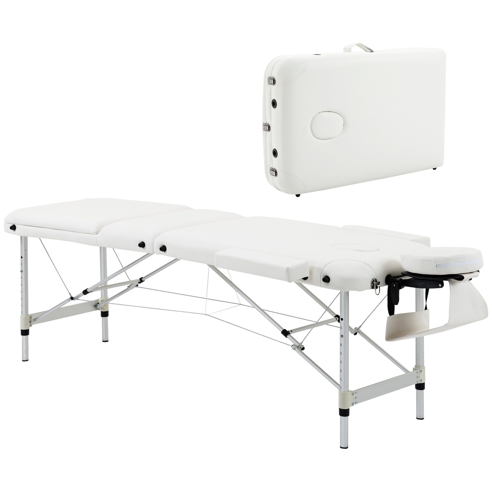 HOMCOM Massageliege klappbares Massagebett, Kunststoff, Alu (Massageliege, 1-St., Massagetisch), Weiß, 215 x 81 x 61-84 cm