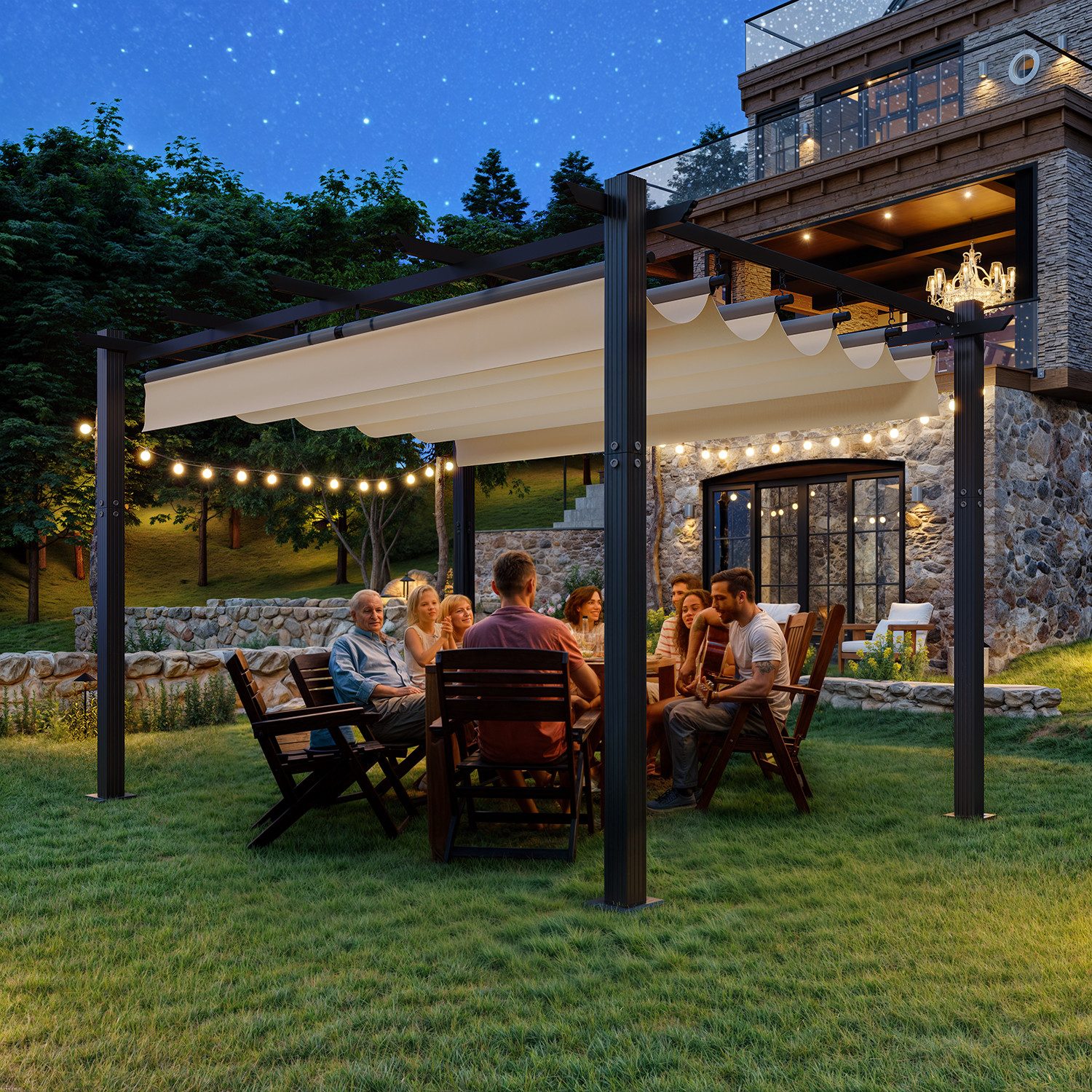 GUNJI Pergola 3x3/3x4m Winterfest, Magnetisch befestigte Aluminium-Pergola, günstig online kaufen