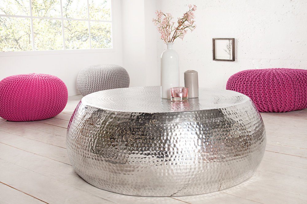 riess-ambiente Couchtisch ORIENT Ø80cm silber (Einzelartikel, 1-St), Wohnzimmer · Metall · rund · Hammerschlag Design · handmade