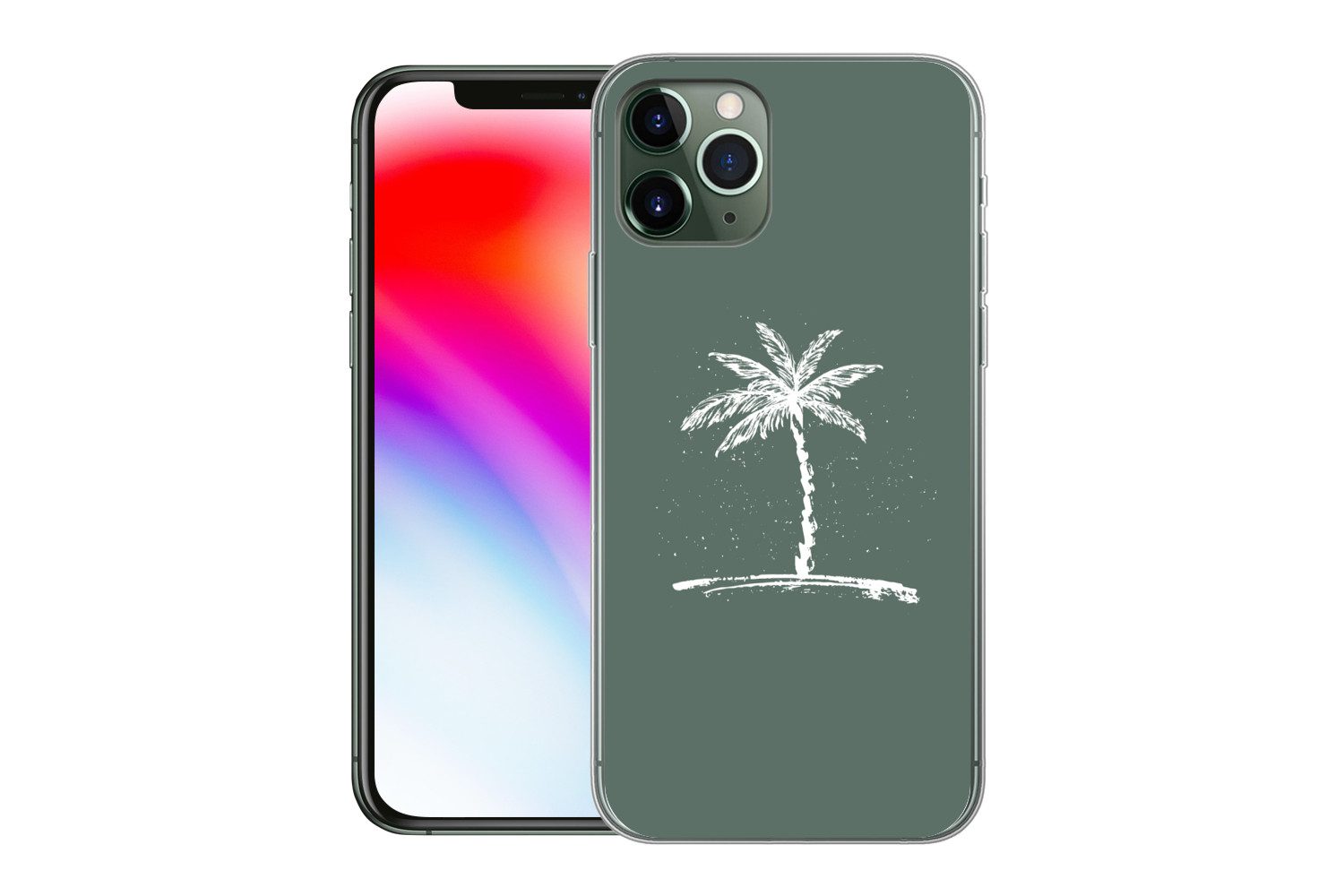 MuchoWow Handyhülle für Apple iPhone 11 Pro Palme - Weiß - Grün - Tropisch, Smartphone-Bumper, Print, Handy Schutzhülle Dünn
