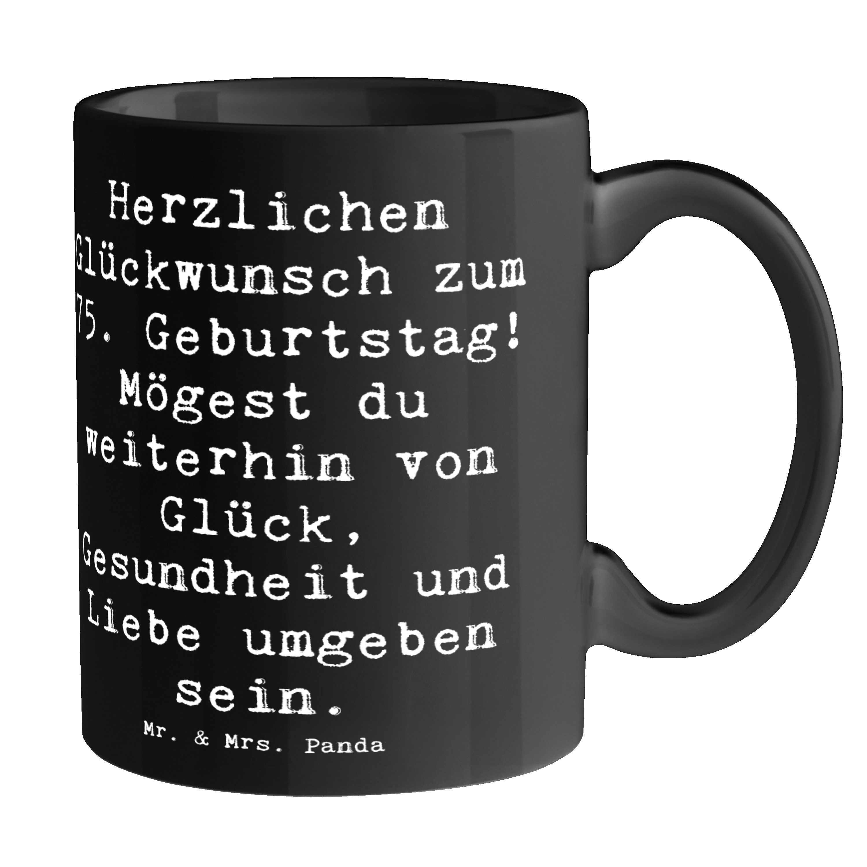 Mr. & Mrs. Panda Tasse Spruch 75. Geburtstag, Kaffeebecher, Schwarz, Kaffeetasse, Geburtstag, Keramik, Keramiktasse Geburtstagsgeschenk Geburtstag
