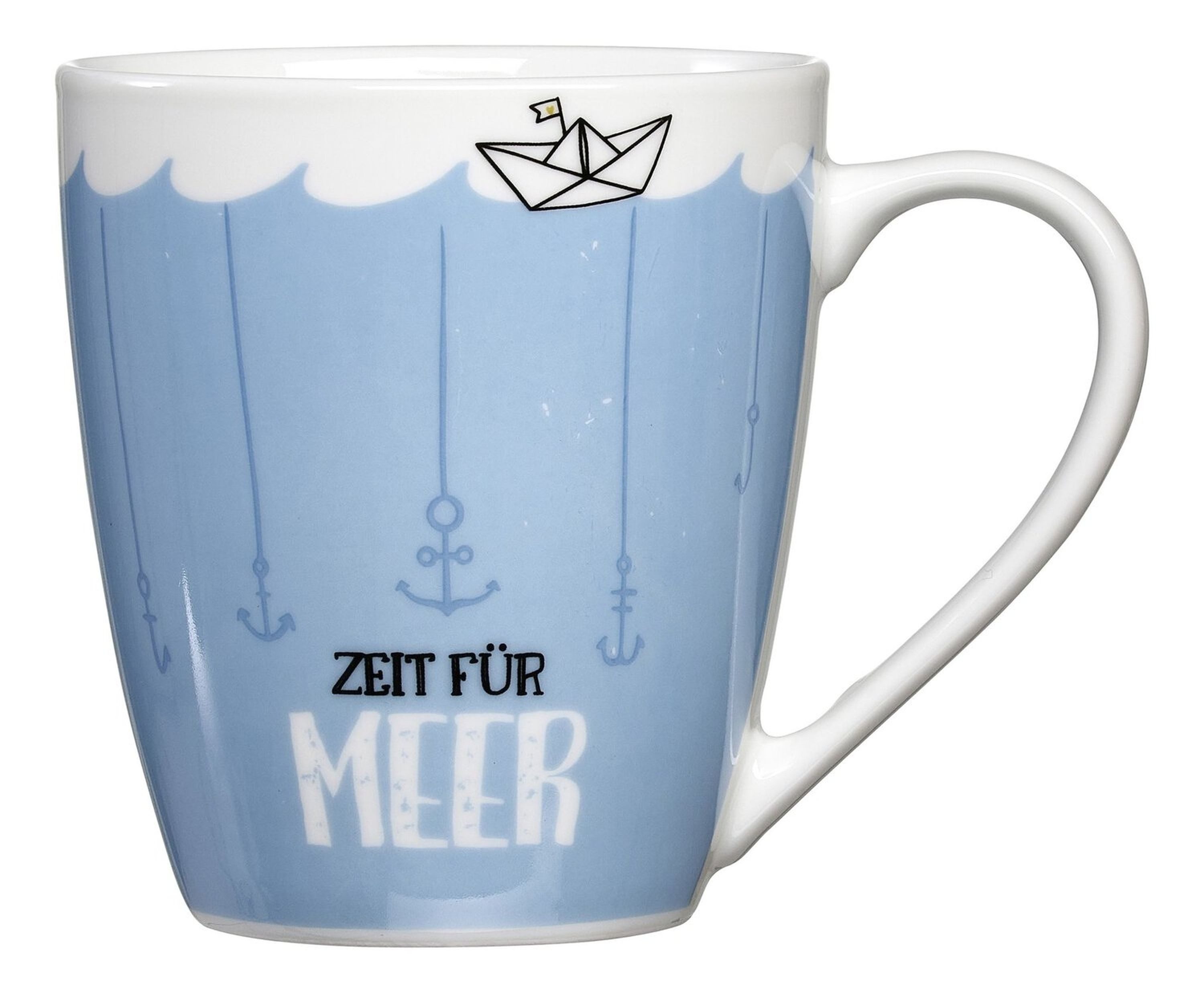 Ritzenhoff & Breker Becher Ritzenhoff Ahoi Kaffeebecher Zeit für Meer Blau 360ml Porzellan, Porzellan