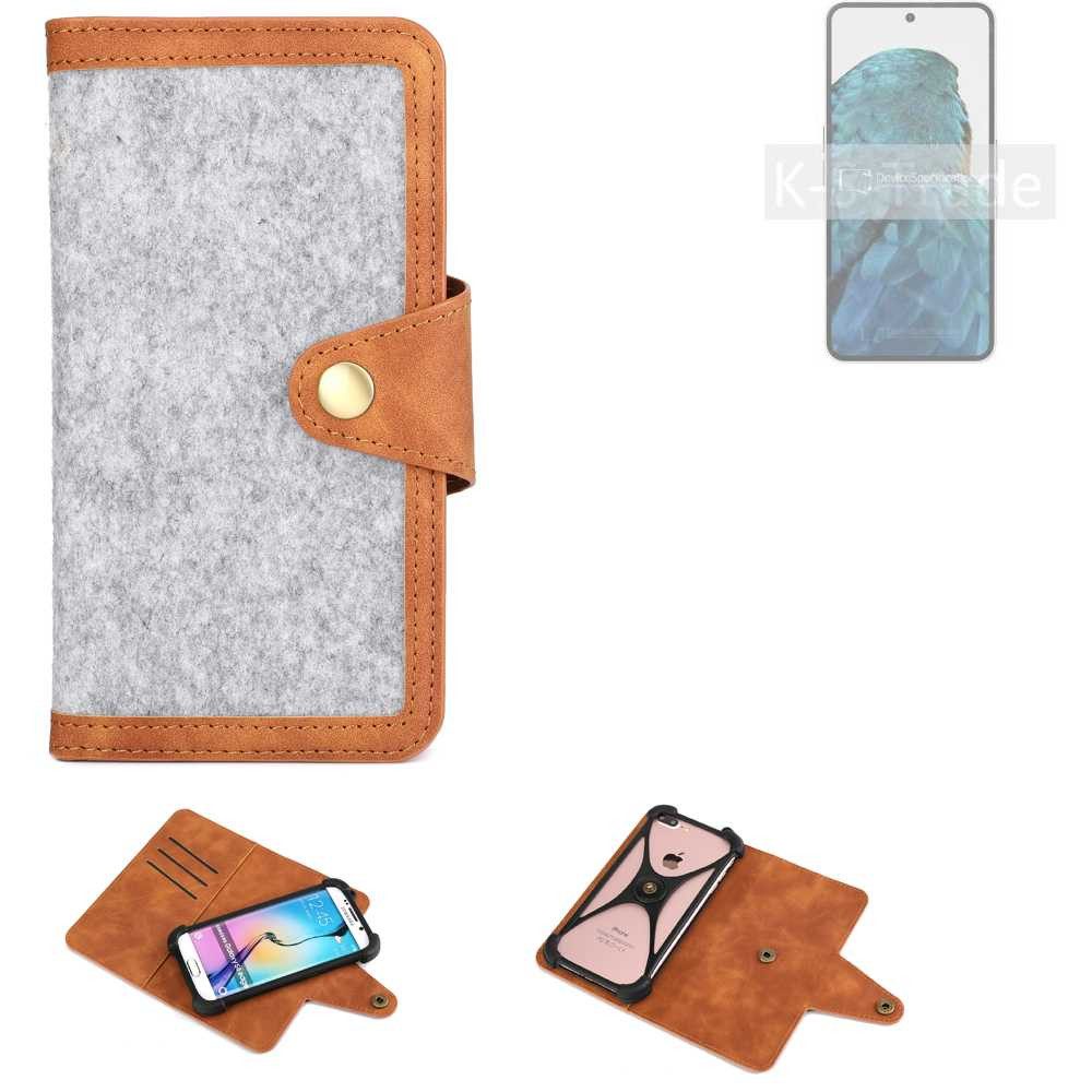 K-S-Trade Handyhülle für Nothing Phone (3a) Pro, Handyhülle Schutzhülle Filz-Hülle Kunst-Leder hellgrau braun