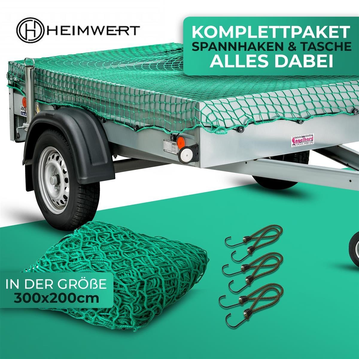 HEIMWERT Laubschutznetz Anhängernetz 3x2m mit 6 Befestigungshaken (Laubschutznetz)