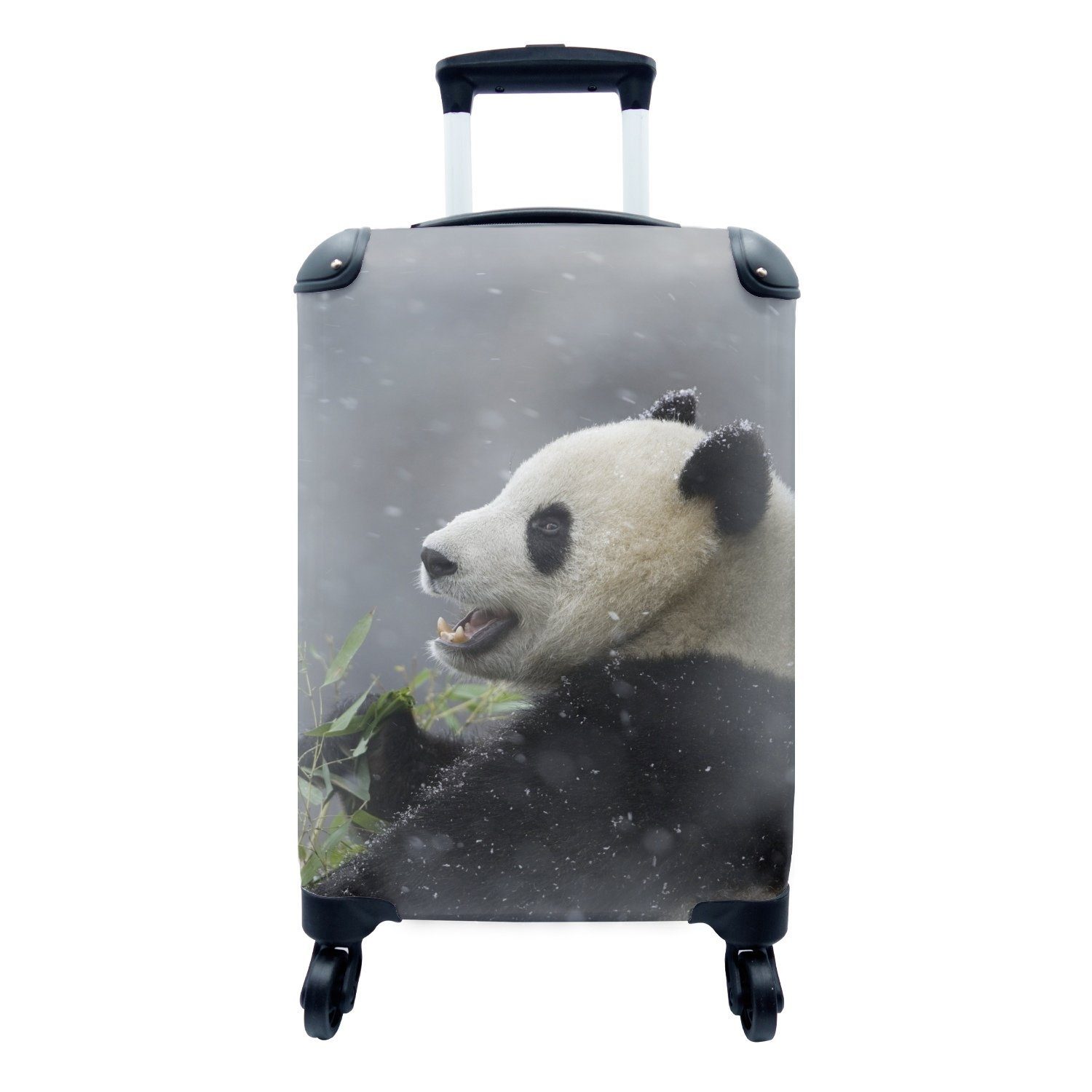 MuchoWow Handgepäckkoffer Panda - Schnee - Winter, 4 Rollen, Reisetasche mit rollen, Handgepäck für Ferien, Trolley, Reisekoffer