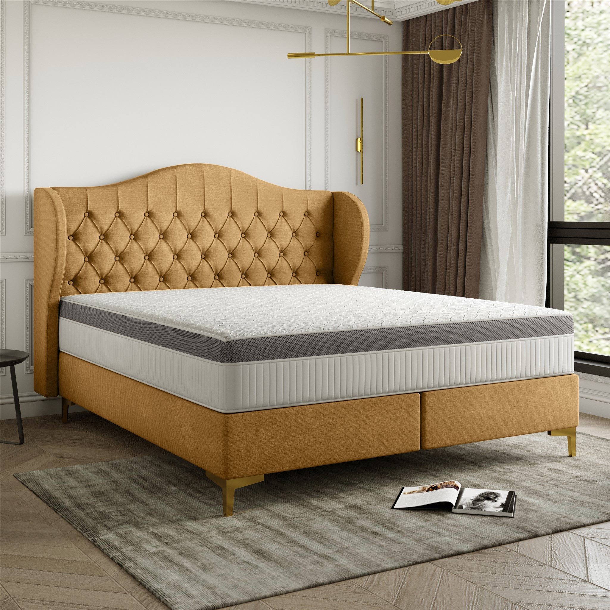 Fun Möbel Polsterbett Schlafzimmerbett PELAGIO in Stoff Whisper mit Matratze (gepolstertes Kopfteil), 7-Zonen Taschenfederkernmatratze