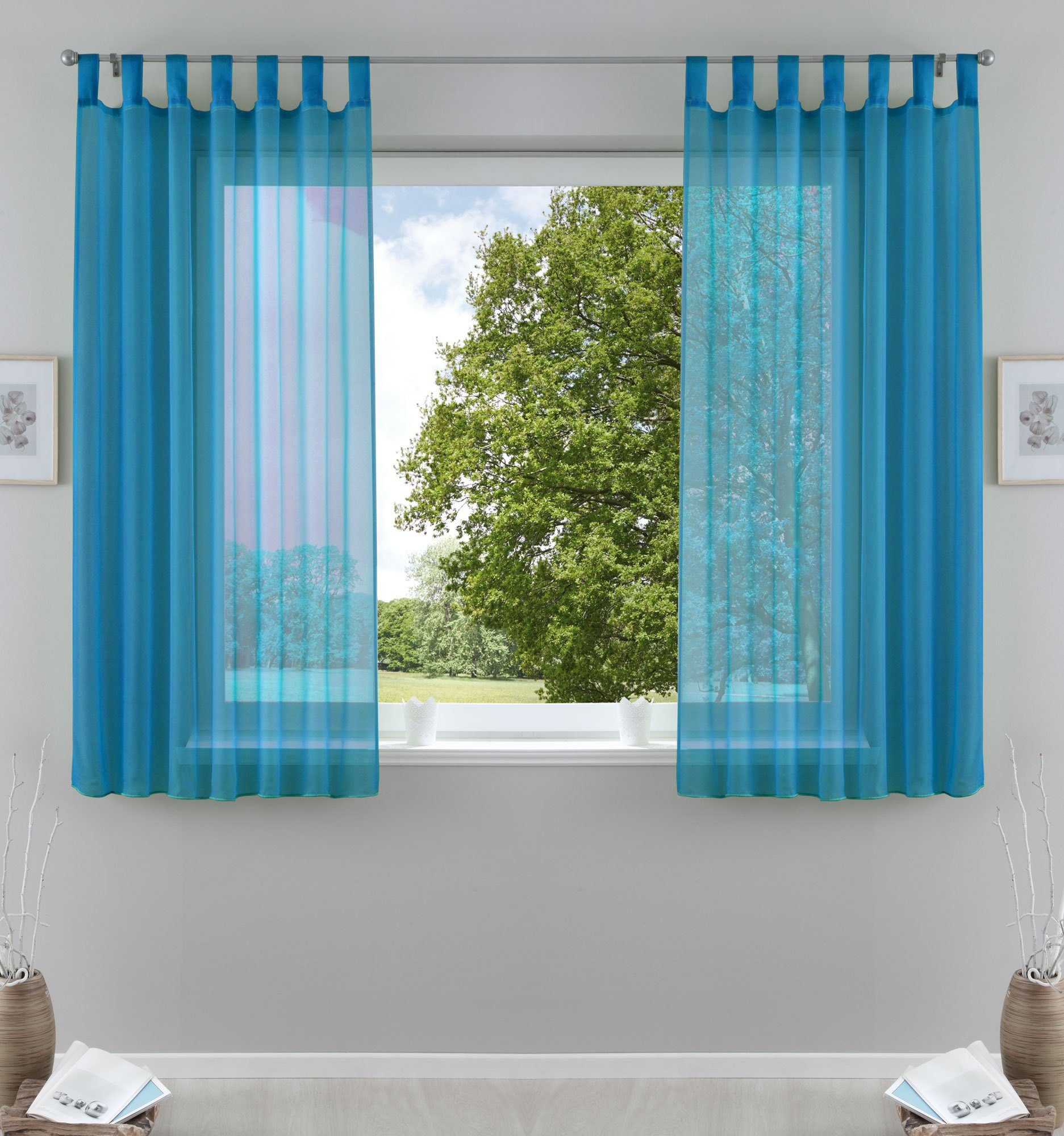 Gardinenbox Gardine (2 St), Schlaufen, transparent, Voile, Transparent Vorhang Set Voile Bleibandabschluss 61000CN