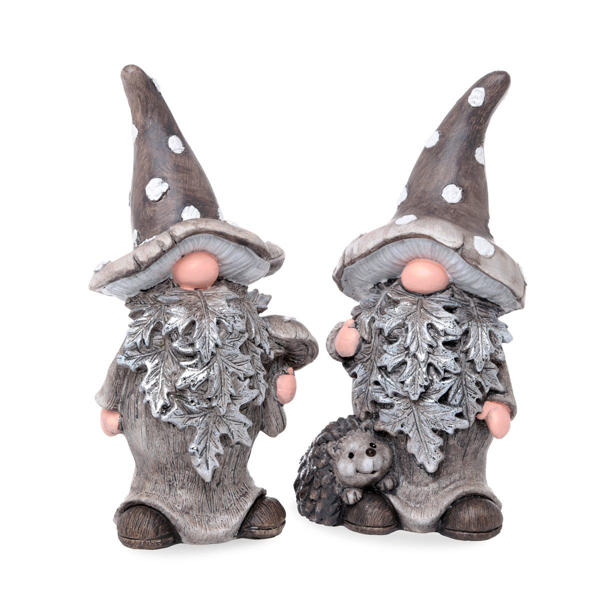 finehomegarden Dekofigur Poly-Wichtel 2er-Set Grau-Silber Ø9,5 H19,5cm Wichtelfiguren Herbst (Set, 2 St), Weihnachten Dekoration Figur Skulptur
