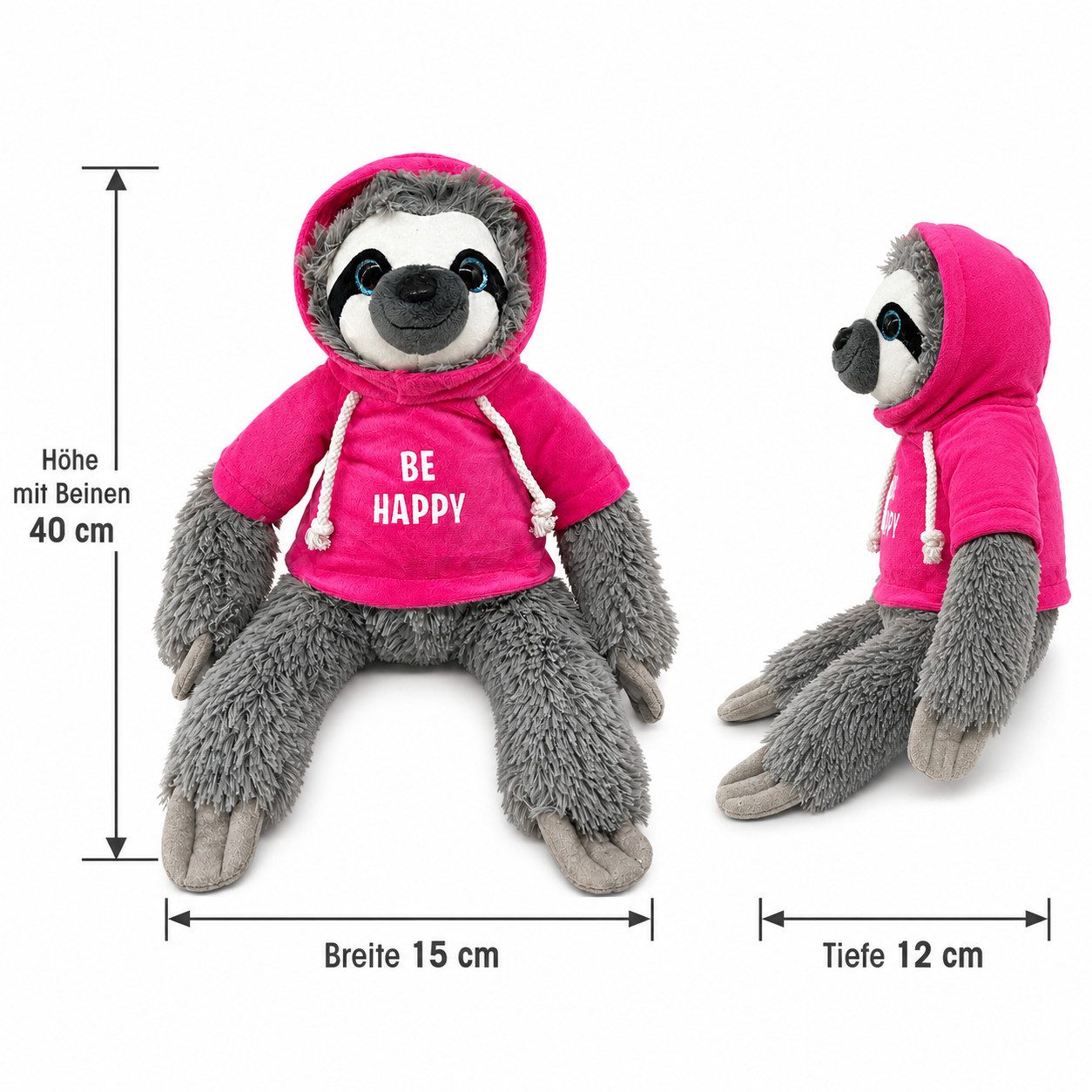 soma Kuscheltier Faultier Kuscheltier grau XXL 40 cm Faultier Plüschtier Be Happy Pink (Set, 1-St., Geschenk-Set), Stofftier Sale Geschenke für Mädchen Jungen Kinder Babys spielen