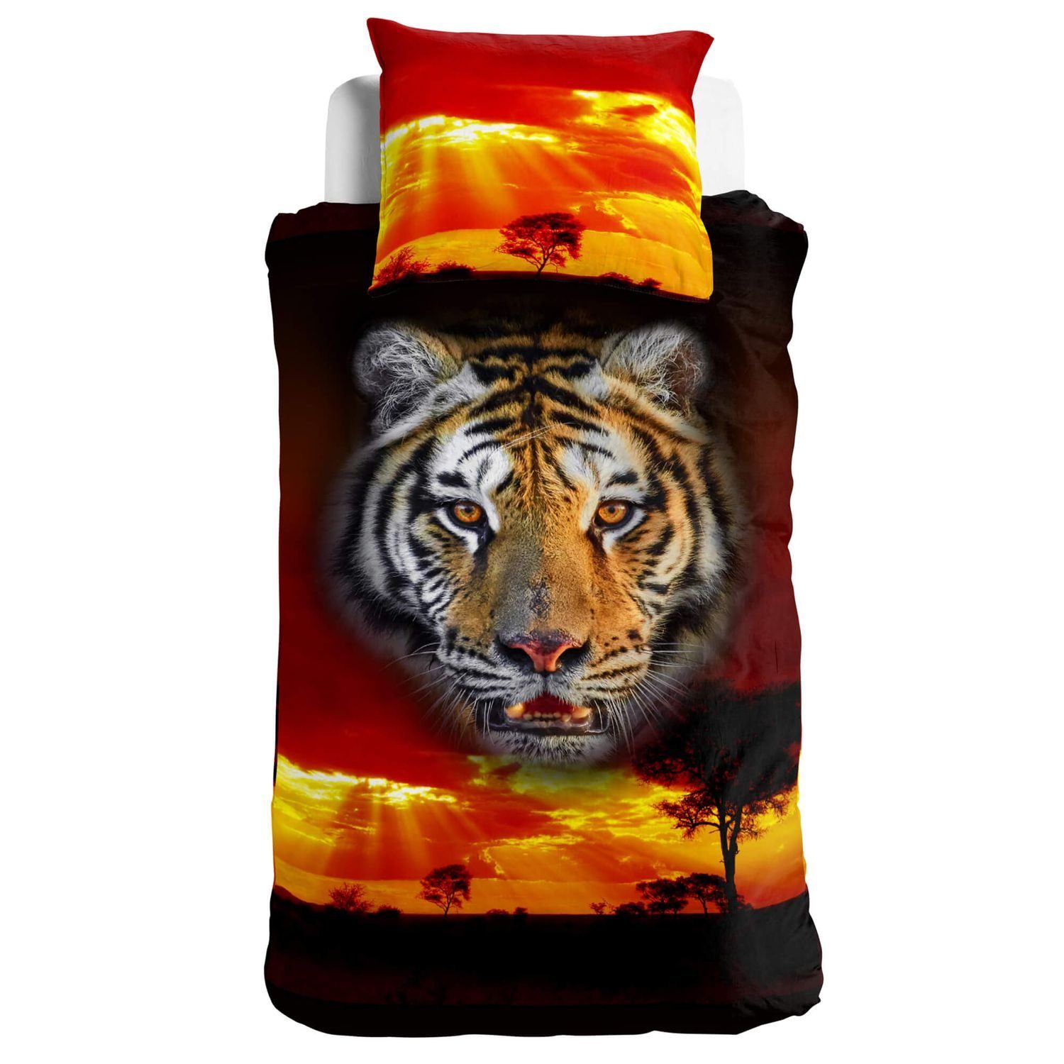 ESPiCO Kinderbettwäsche Tiger Mystic, Renforcé, 2 teilig, Tiger, Afrika, Sonnenuntergang, Safari, Steppe, Savanne