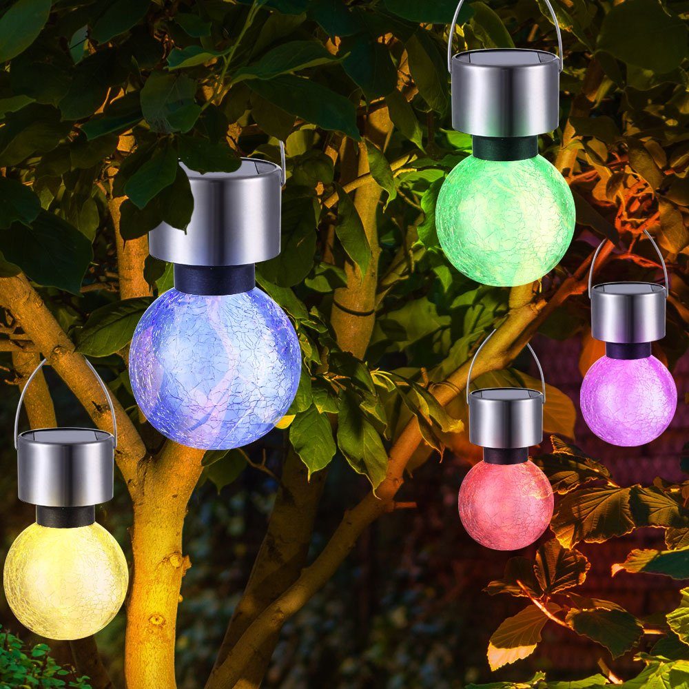 fest LED Leuchte Kugel verbaut, Hänge RGB Strahler Crackle Design LED-Leuchtmittel Farbwechsel, Außen-Deckenleuchte, Garten Solar Lampe etc-shop