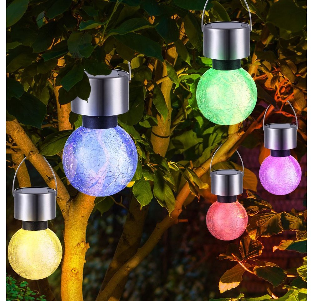 GLOBO LIGHTING LED Solarleuchte, LED-Leuchtmittel fest verbaut, Farbwechsel, 5er Set Solarlampe Gartendeko Farbwechsel Außen LED Hängeleuchte Kugel