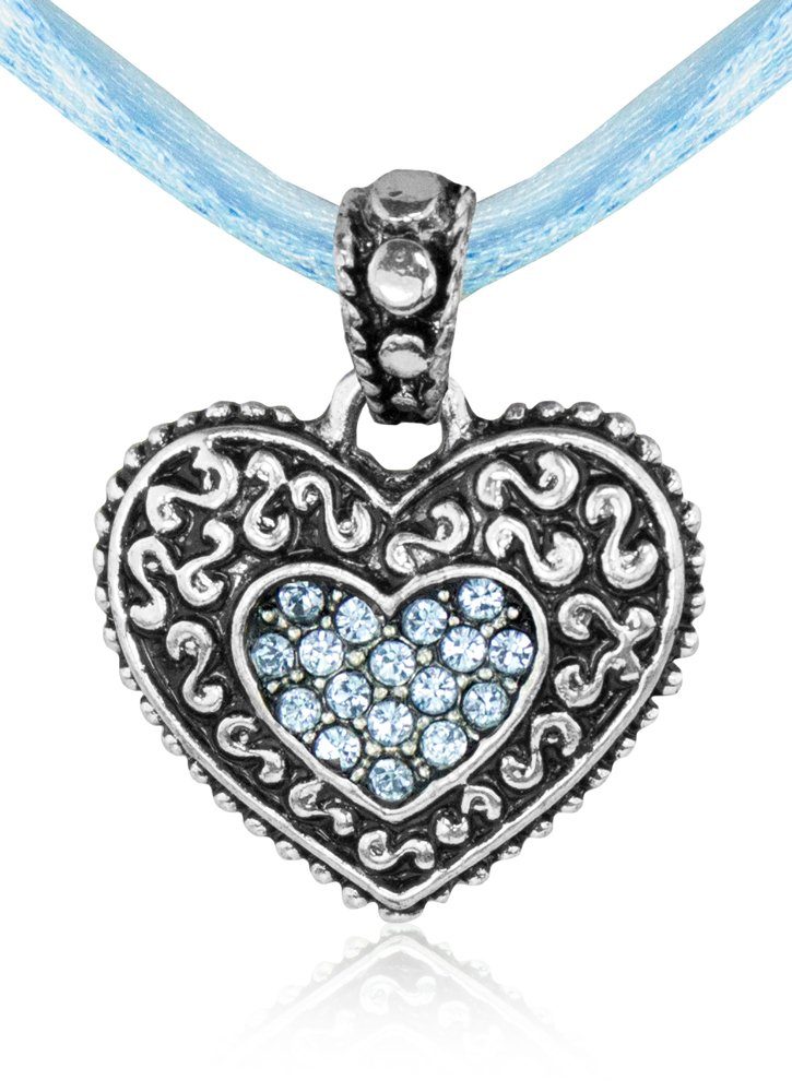 LUISIA® Herzkette LUISIA® Kinder Trachten Halskette kariert mit Herz Anhänger Hellblau