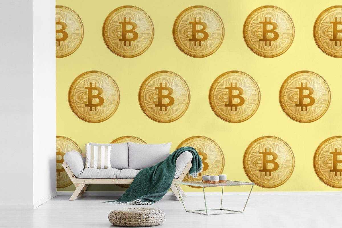 Gelb, MuchoWow Matt, Kinderzimmer, Gold St), Wallpaper Muster Tapete Wohnzimmer, Schlafzimmer, (6 - für Fototapete Bitcoin Vinyl bedruckt, - -