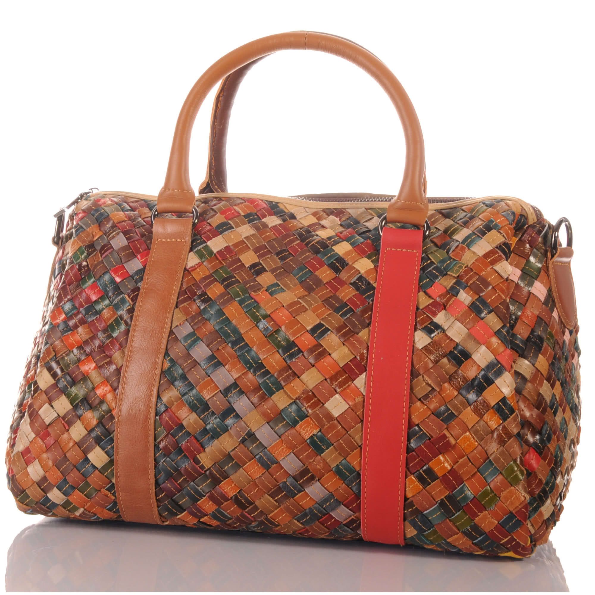KMISSO Henkeltasche Damen City Handtasche Geflochtene Pachwork Umhänge Freizeit Echt Leder (1-tlg), im eleganten Look