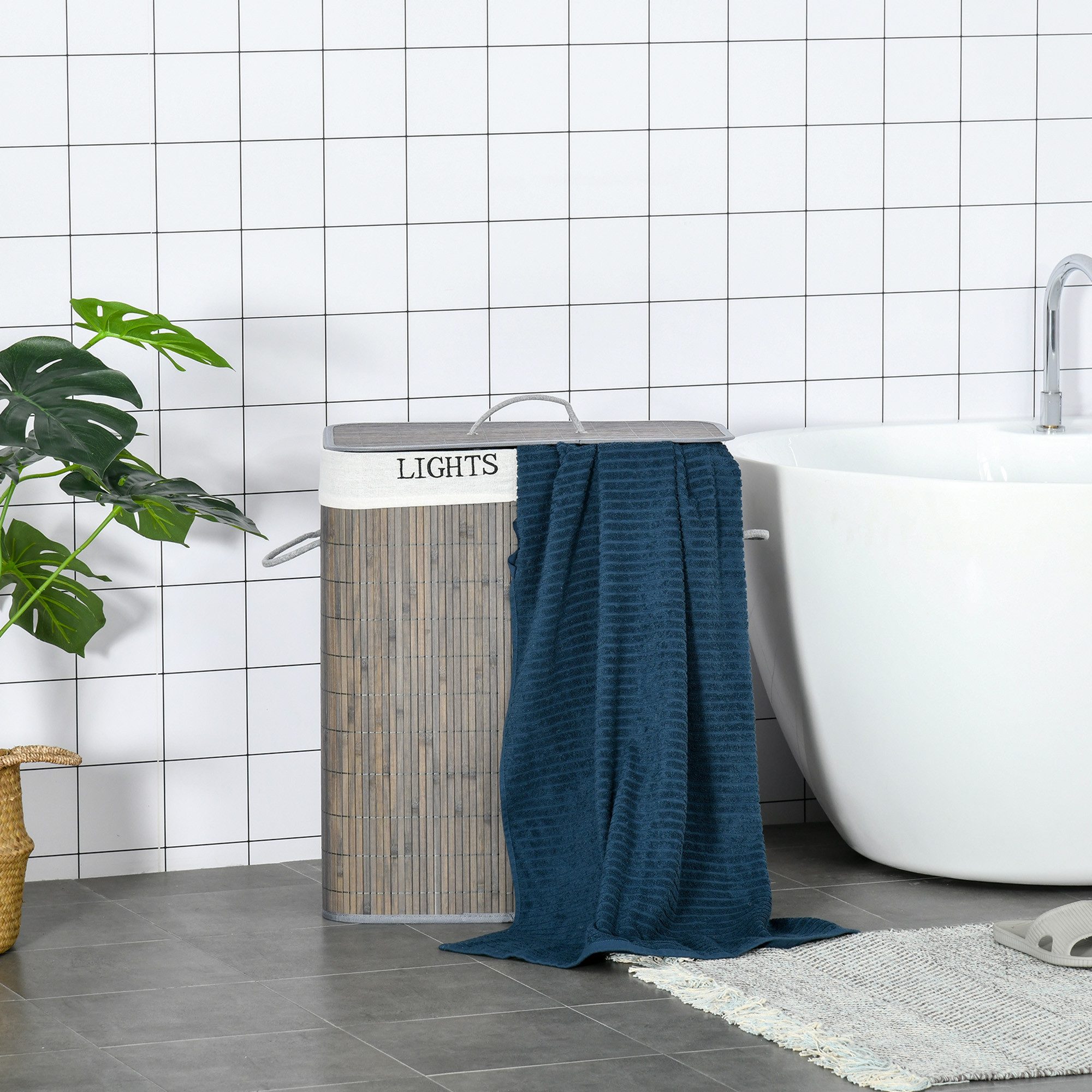 MC Star Wäschekorb 100L mit 2 Fächern aus Bambus, zusammenklappbarer Deckel günstig online kaufen