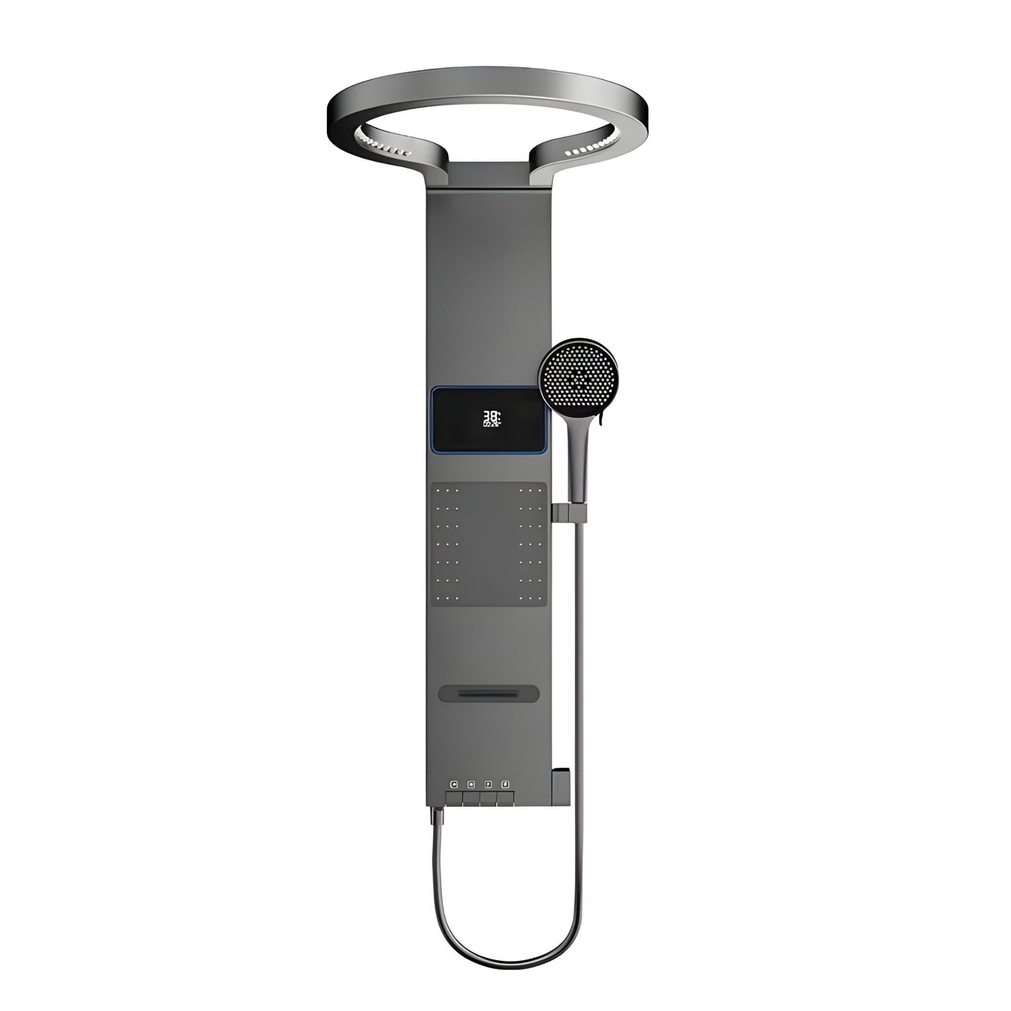 LuxaSteel Duschsystem Duschpaneel mit Regendusche, LED-Display & Taillenduschfunktion, 5 Strahlart(en), Regendusche mit Wasserfallauslass, internem Wasserkraftwerk & LED