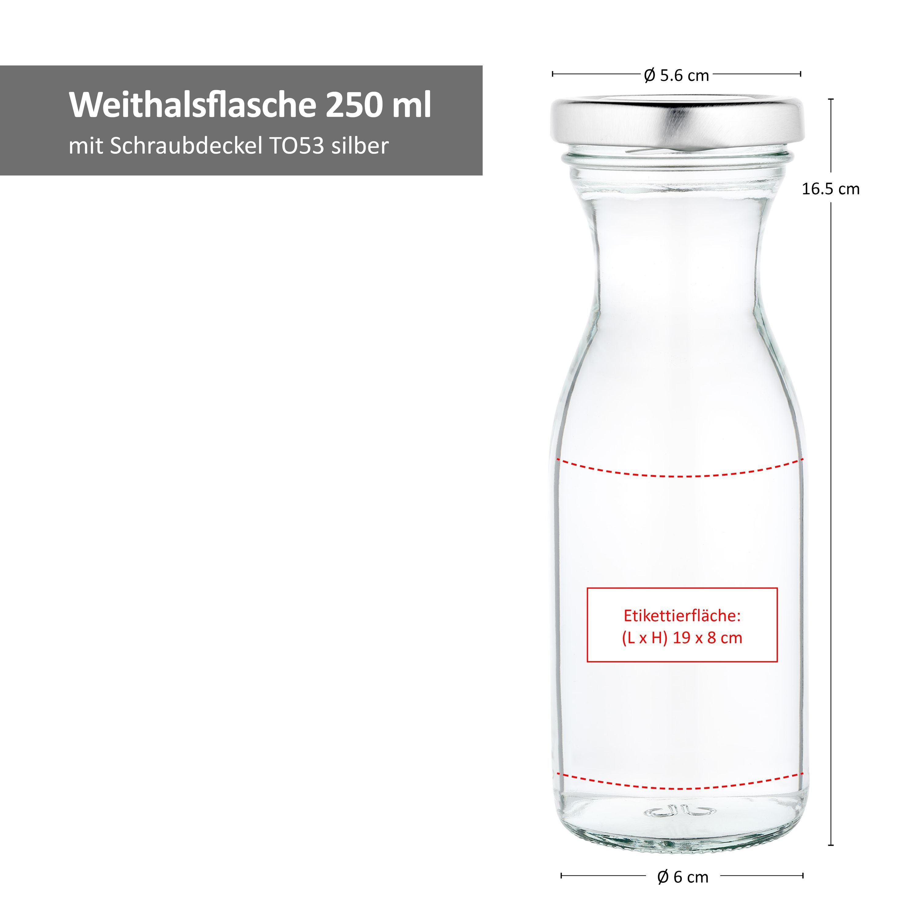 ml + Set 250 Deckel Karaffe 53 To 12er MamboCat silber, Glas Vorratsglas Weithalsflasche