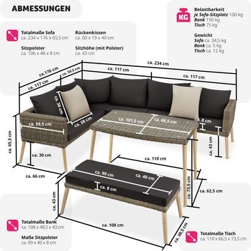 tectake Loungeset Pula, (Set, 3-tlg), Gartenmöbel-Sets