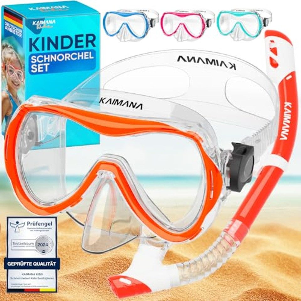 KAIMANA Tauchermaske SeaExplorer Schnorchelset Kinder inkl. Tragetasche, (Taucherbrille mit Schnorchel, Taucherbrille Kinder), Taucherbrille mit Stoffband/Silikonband