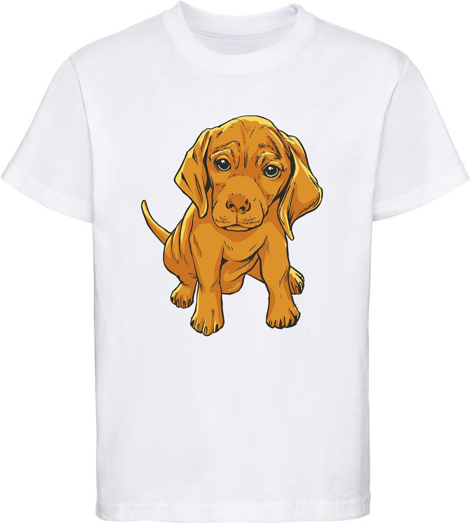 MyDesign24 Print-Shirt Kinder Hunde T-Shirt bedruckt - Süßer Welpe Baumwollshirt mit Aufdruck, i230 weiss