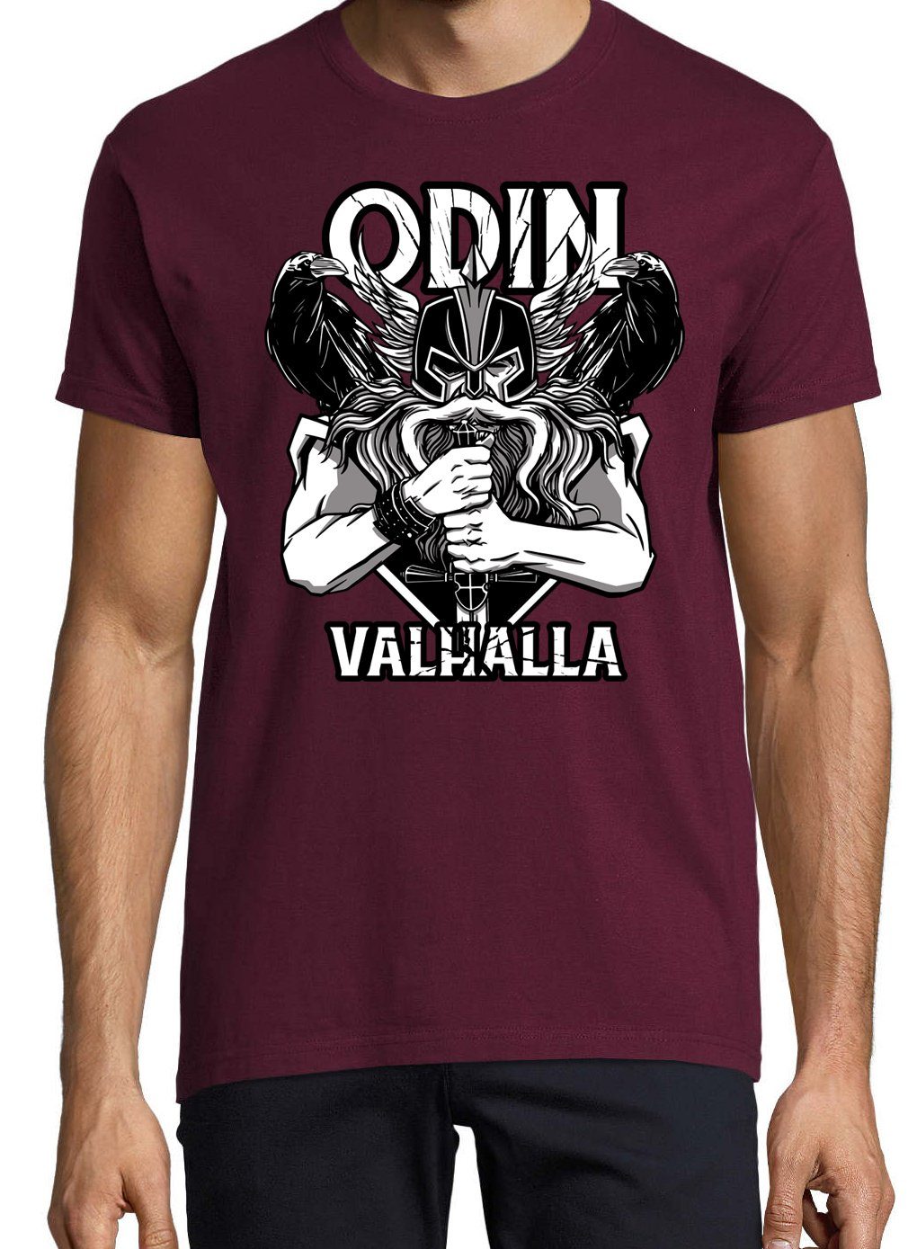 Youth Designz T-Shirt Odin Herren T-Shirt Valhalla mit Spruch trendigem Burgund