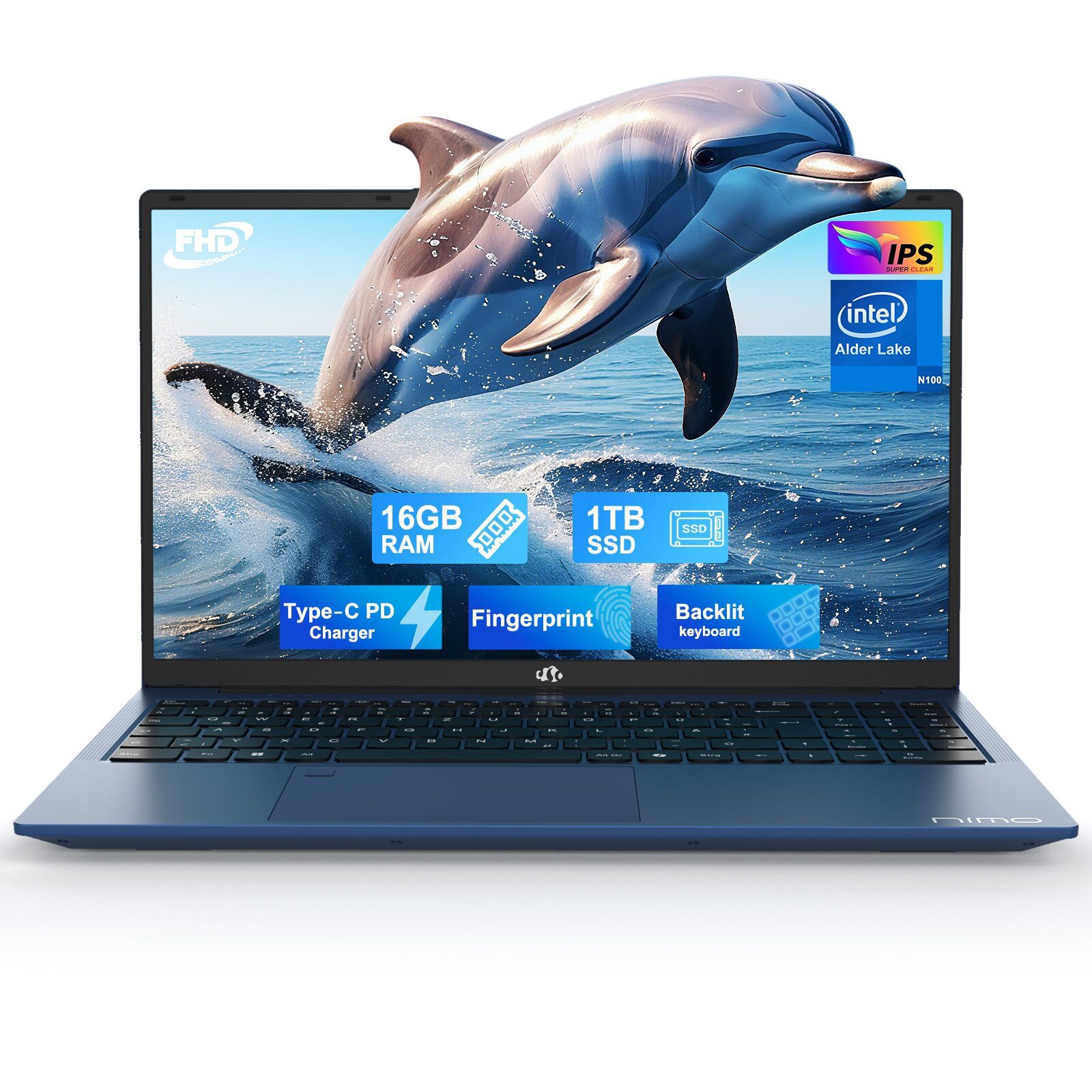 NIMO 15.6 Inch IPS FHD Business-Notebook, 16 GB DDR 1TB SSD Intel N100 Notebook (39,6 cm/15.6 Zoll, Intel Pentium N100 N00, Intel Graphics, 1024 GB SSD, Studenten-Laptop)