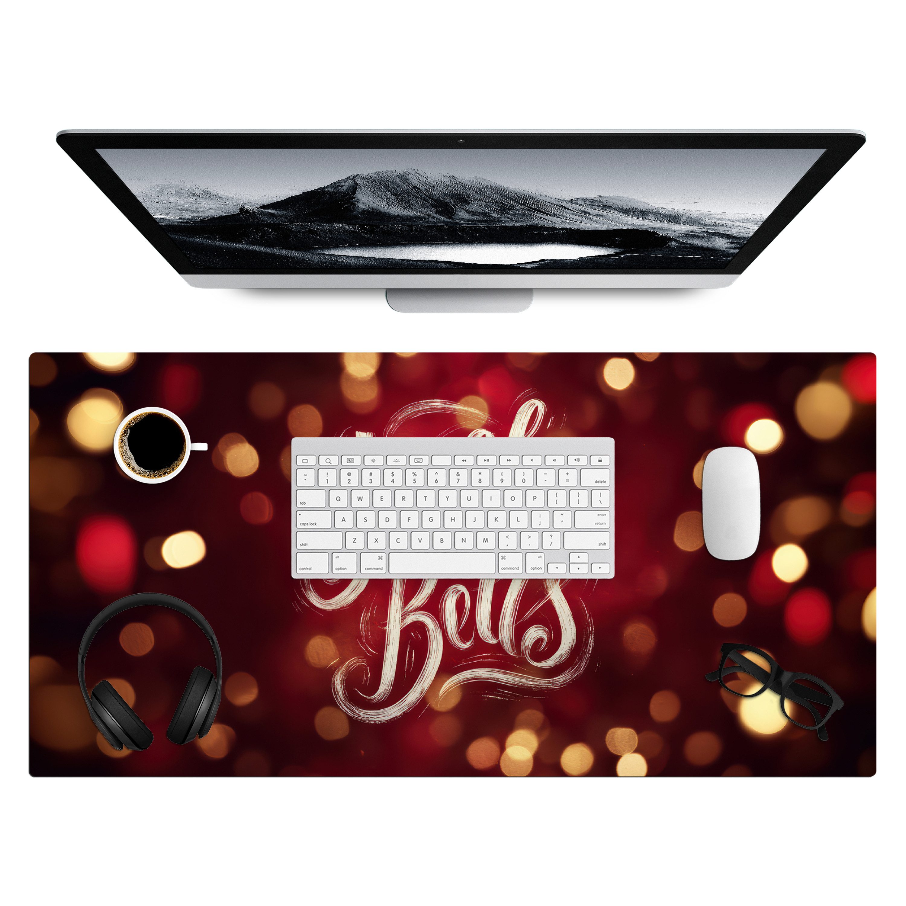 MuchoWow Gaming Mauspad Jingle - Bells - Weihnachten - Rot (1-St), Gaming Mauspad XXL, Schreibtischunterlage, Desk Mat Groß, 80x40 cm