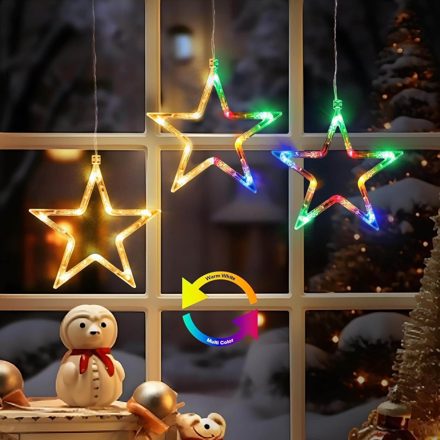 Elegear LED-Lichterkette Weihnachtsdeko Fenster Stern, beleuchtete Weihnachtsbeleuchtung, Lichterkette Sterne mit Timer Innen/Außen, Weihnachtsstern Fensterdeko