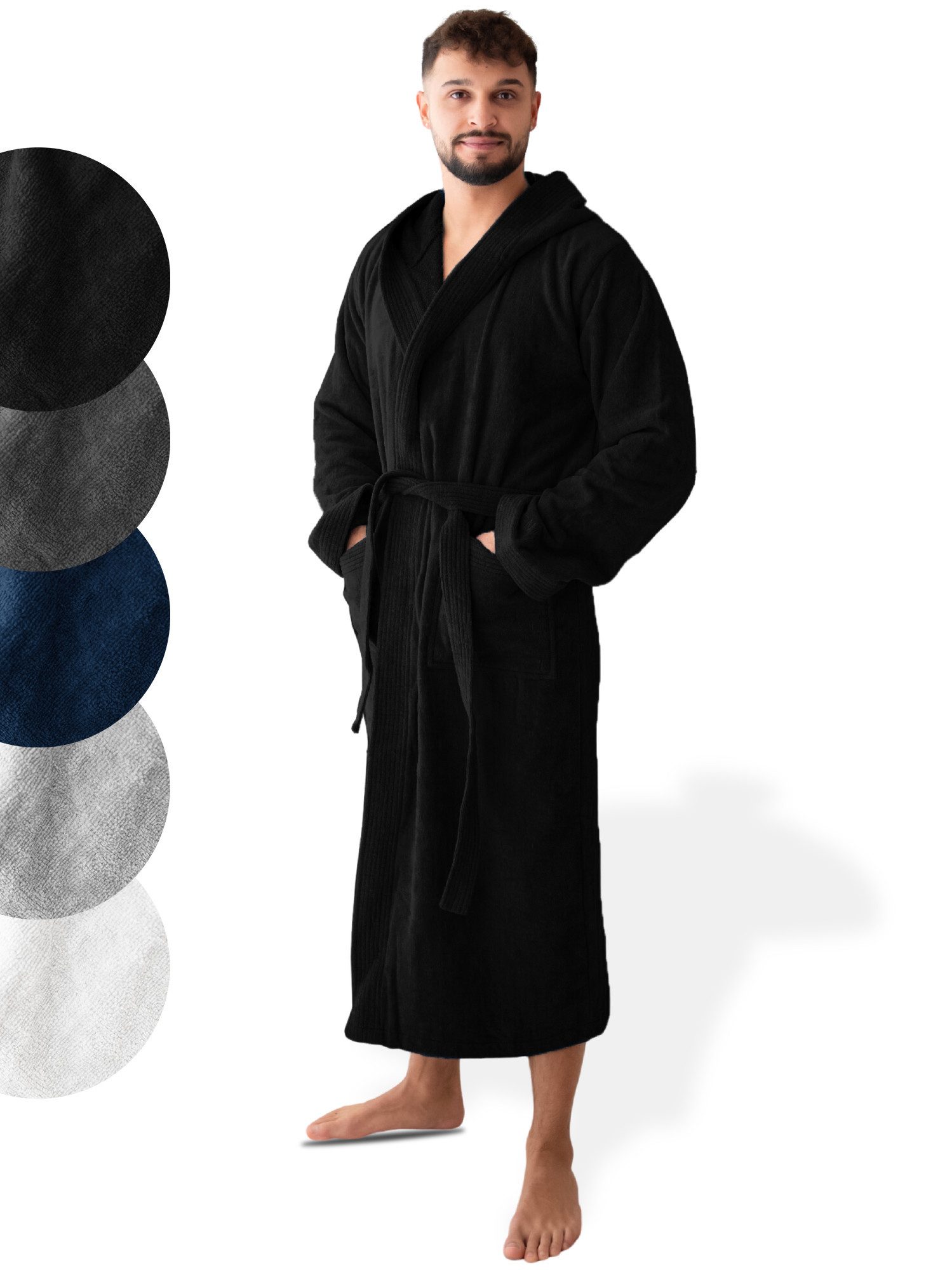 SIEGENTHAL Herrenbademantel 100% Baumwolle Frottee Velours mit Kapuze Waden günstig online kaufen