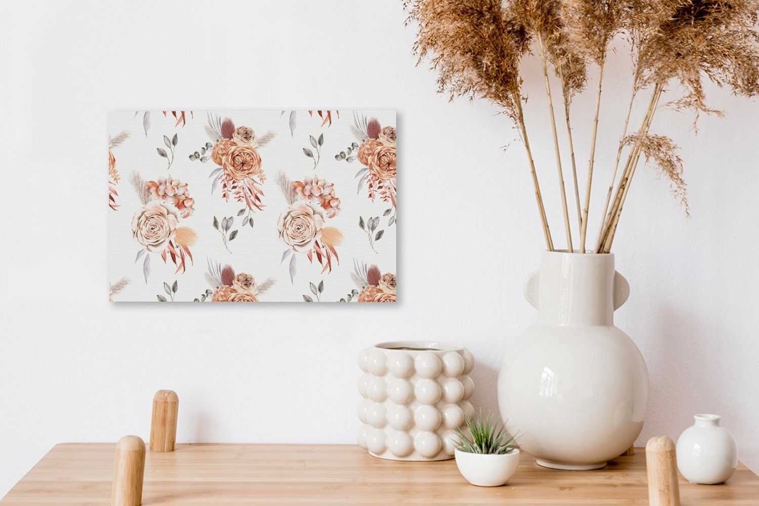OneMillionCanvasses® Leinwandbild Blumen Weiß, Aufhängefertig, - - - Bohème Leinwandbilder, Wandbild Blätter Wanddeko, (1 cm 30x20 St)