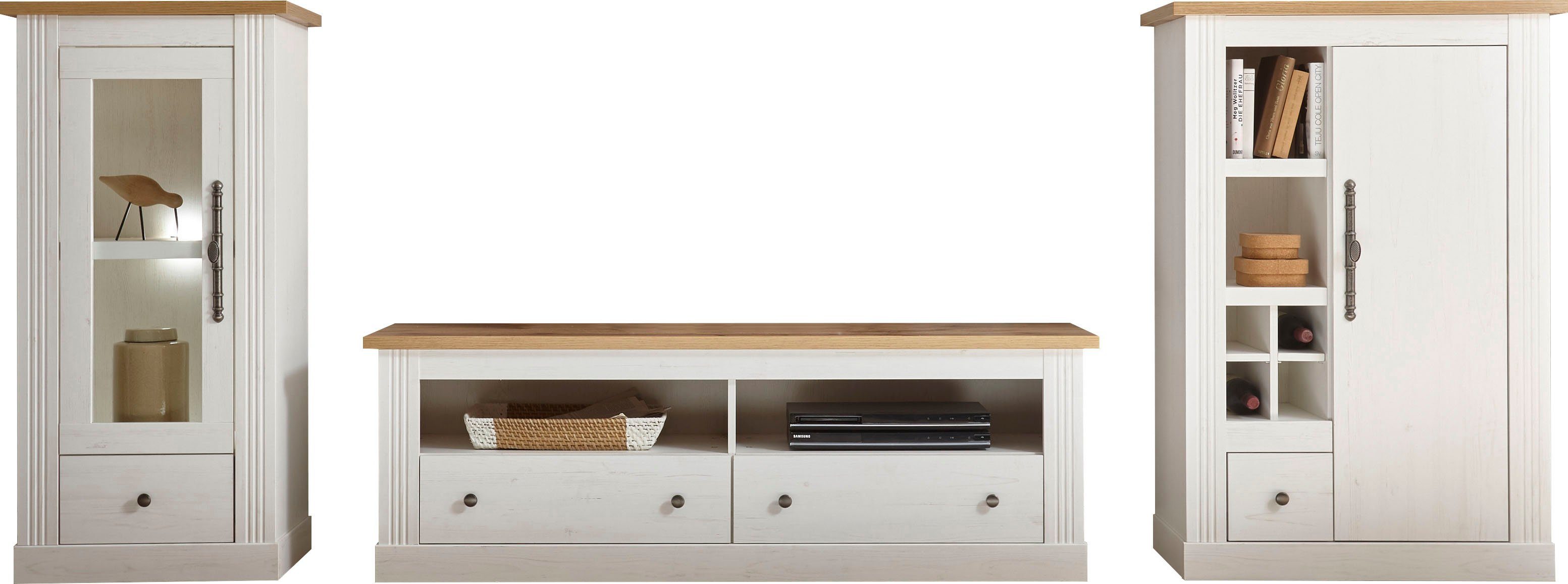 OTTO home Wohnwand Westminster TOPSELLER!, (Set, 3-St., Vitrine, Lowboard, Kommode), im romantischen Landhausstil